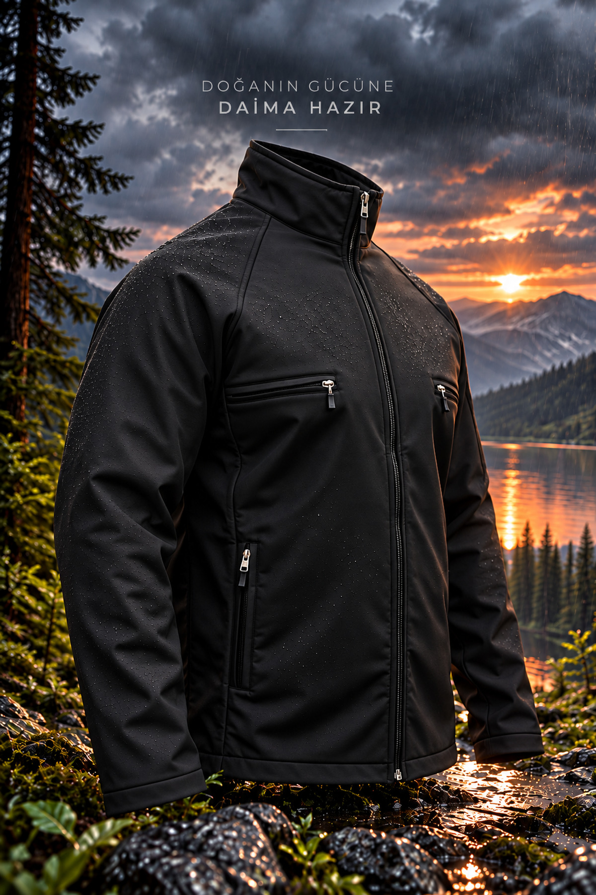 Softshell içi Polarlı Su Geçirmez Ceket Rüzgar Geçirmez Kışlık Erkek Mont Siyah — مشکی 630 — تصویر 4 از 5