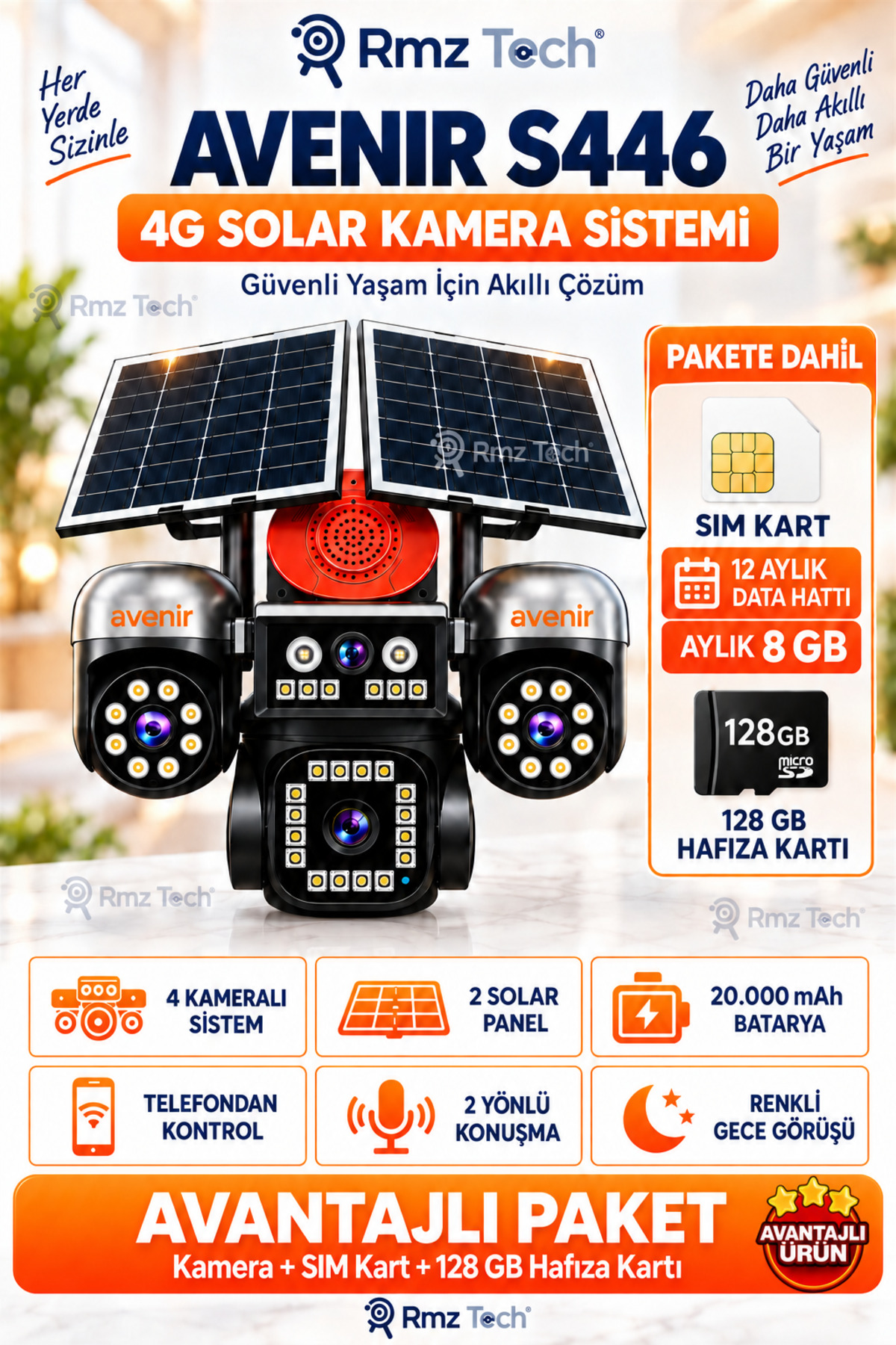 Avenir S446 4 Kameralı Telefondan 3 Dönebilir E Sim 4G Sim Kartlı