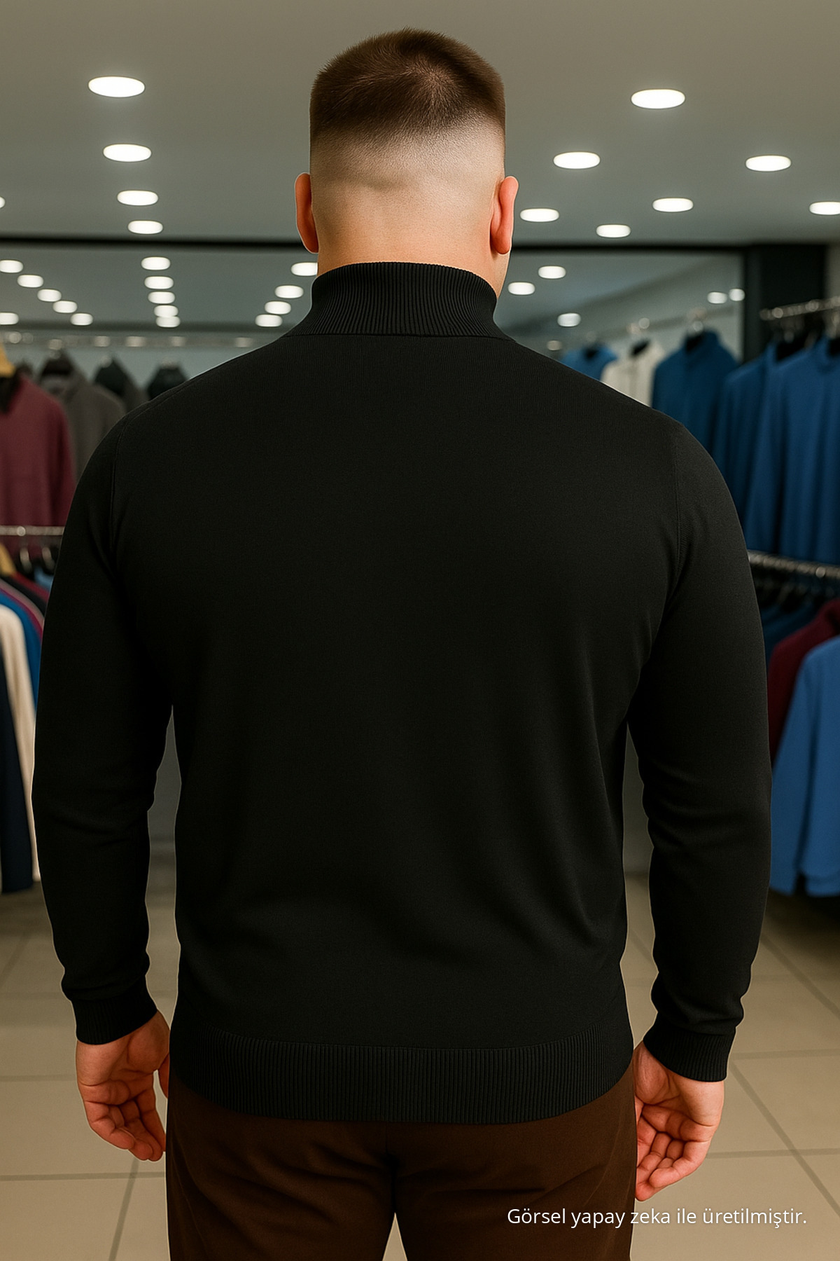 Erkek Büyük Beden Boğazlı Siyah Sweat Triko Kazak — مشکی 644MCCL — تصویر 4 از 5