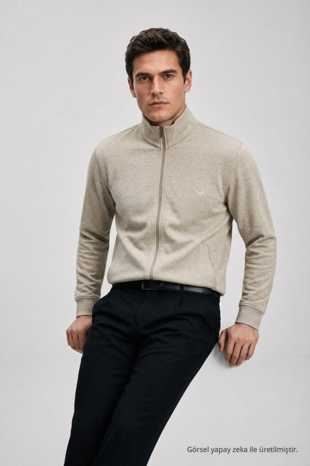 Erkek Fermuarlı Cepli Regular Fit Krem Kışlık Hırka — کرم 105 — تصویر 5 از 6