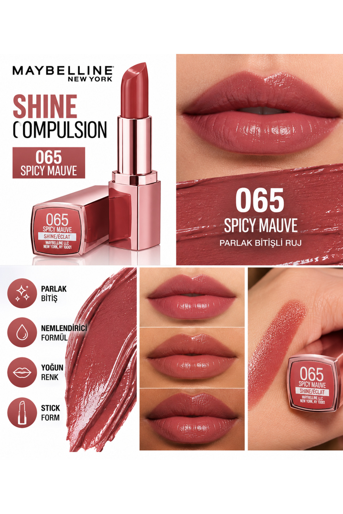 رژ لب مرطوب کننده براق Color Sensational Shine - 65 Spicy Mauve - قهوه‌ای