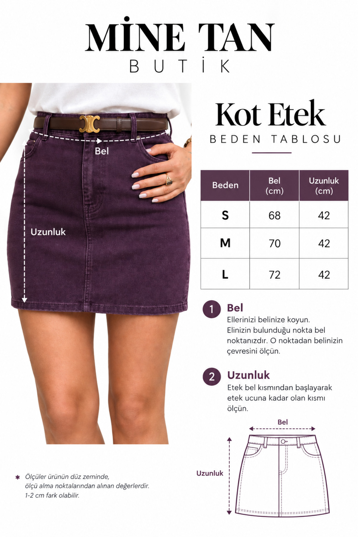 Mine Tan Butik Kısa Denim Etek - Mürdüm