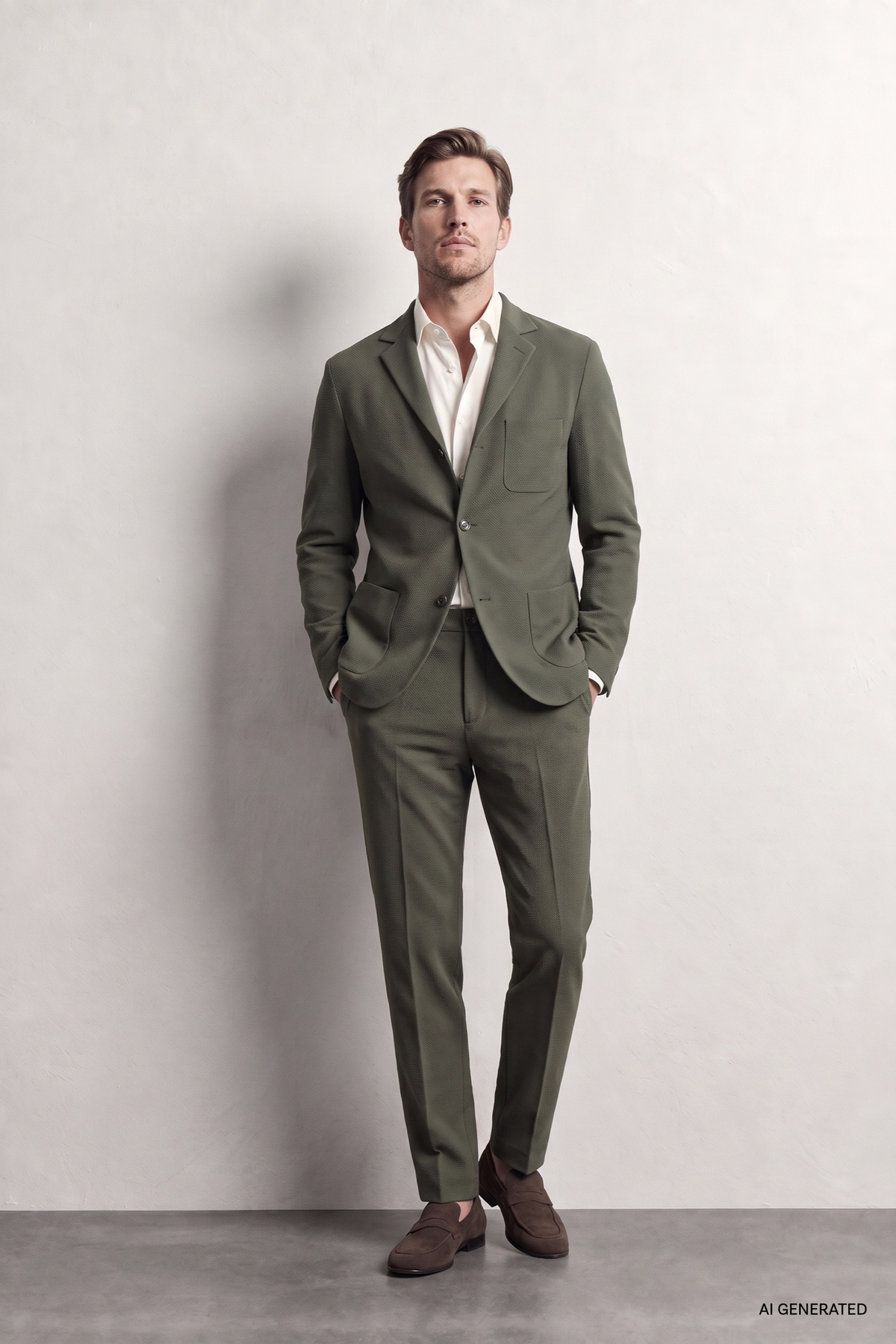 ست لباس راحتی Ds Damat با طرح گوفره رنگ خاکی