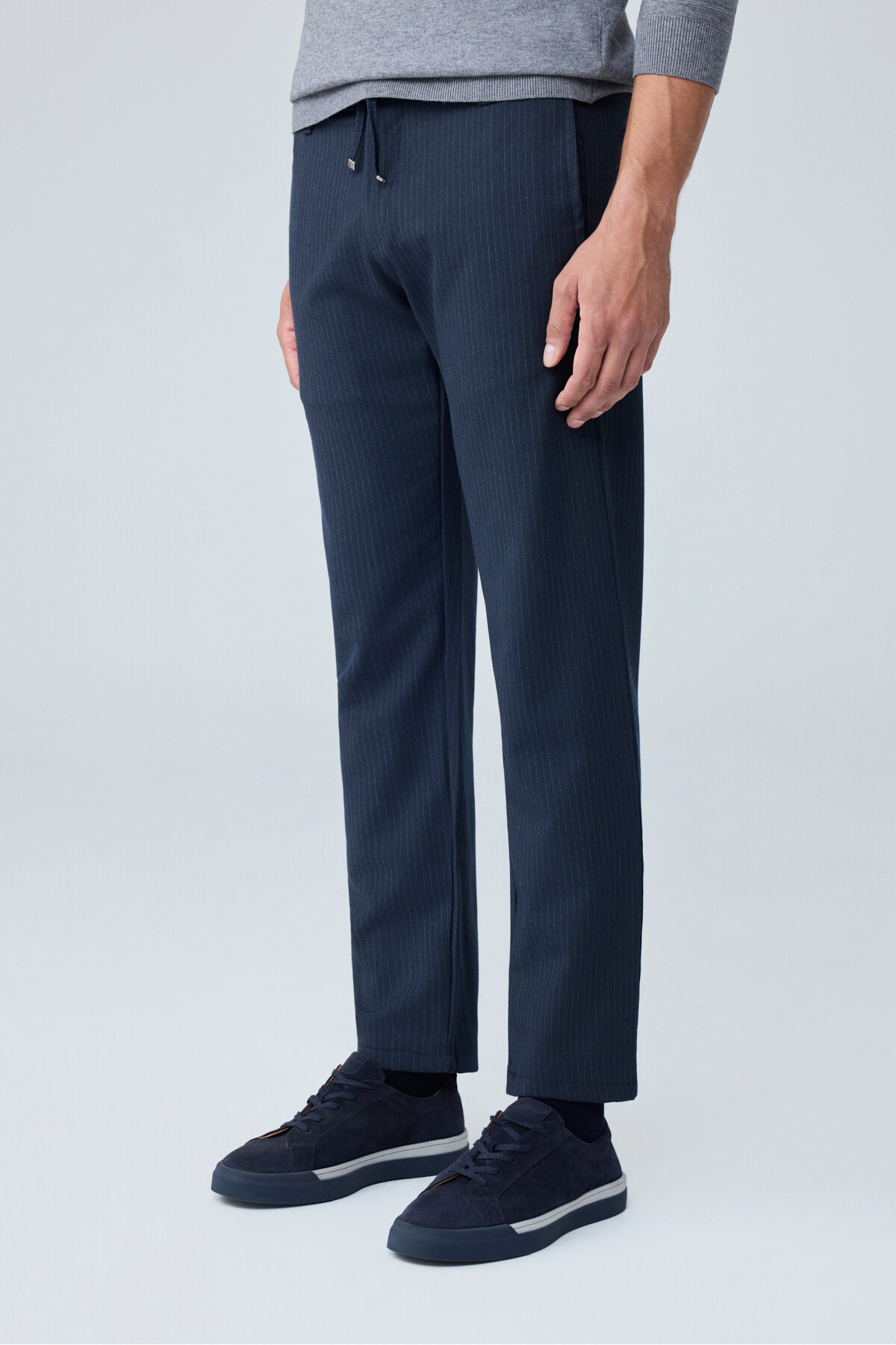 Erkek Comfort Fit Lacivert Çizgili Jogger Pantolon Esnek Kumaş 0247DNGR — سرمه‌ای — تصویر 5 از 8