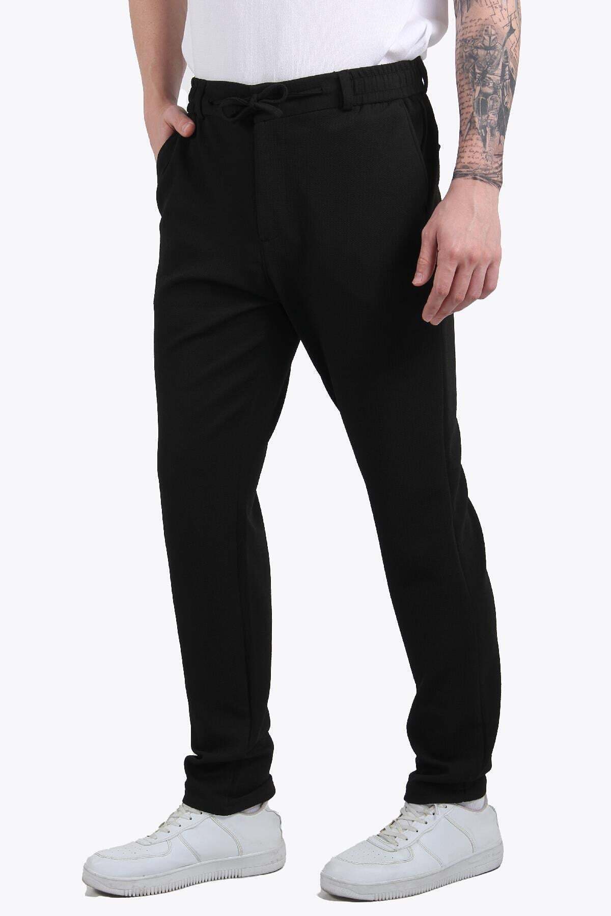 939 Tırtıklı Kumaş Beli Lastikli Pantolon — مشکی 751E24Y005 — تصویر 2 از 5