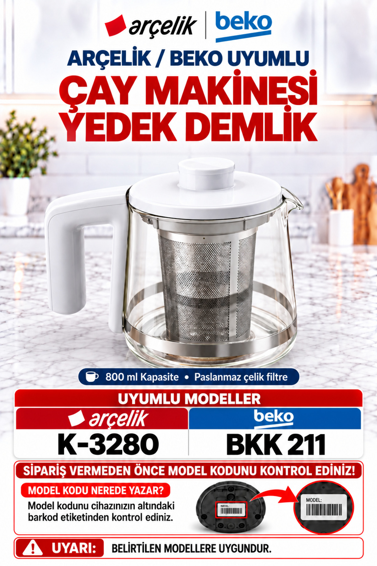 Beko 2211 Tea Party Çay Makinesi Cam Demlik Alman Malı Metal Süzgeç Ve Kapak (ürün Koduna Dikkat Ediniz)