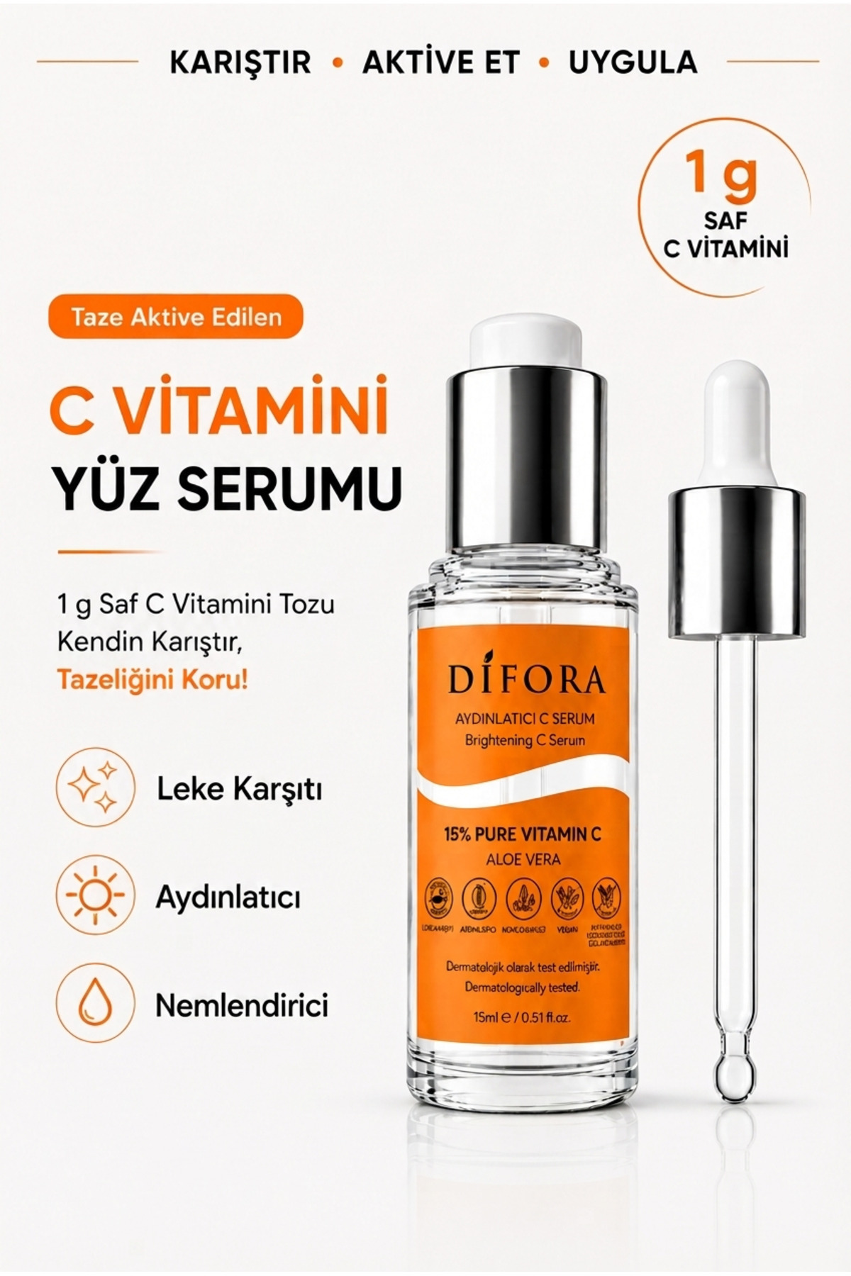 Leke Karşıtı Aydınlatıcı Nemlendirici Ton Eşitleyici C Vitamini Yüz Serumu 15 ml — Cilt Serumu 2212