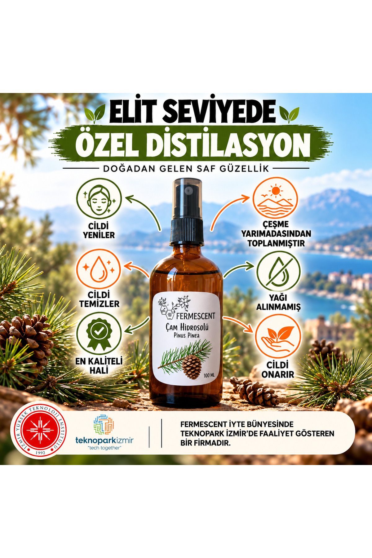 Çam Suyu Hidrosolü Cilt Arındırıcı Ferahlatıcı Doğal Tonik 100 ml — Organik