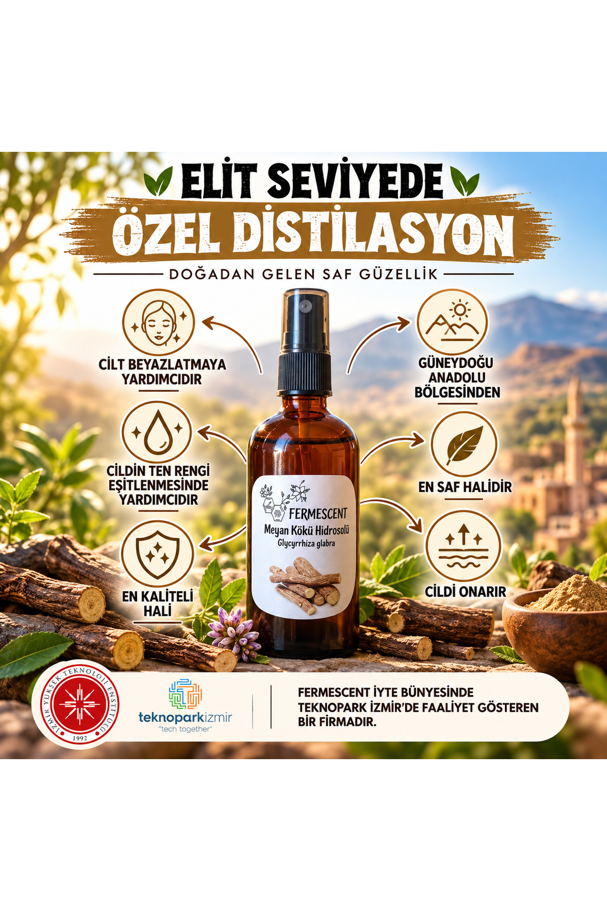 Meyan Kökü Suyu Hidrosolü Cilt Tonu Eşitleyici Leke Görünümü Karşıtı Tonik 100 ml
