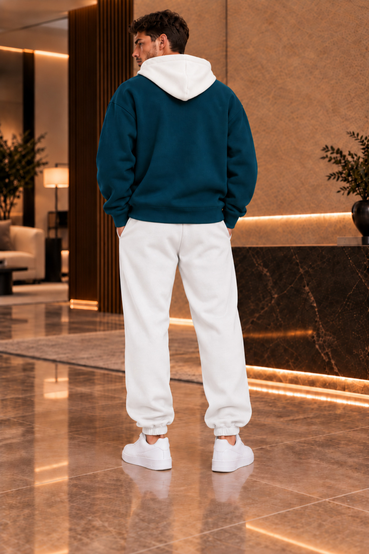 Premium Unisex Baskılı Kapüşonlu Fermuarlı Hırka Eşofman Takımı 3 İplik Şardonlu — آبی FECCY-F.KAPŞON-JOGGER-KOMBİN-02 — تصویر 5 از 5