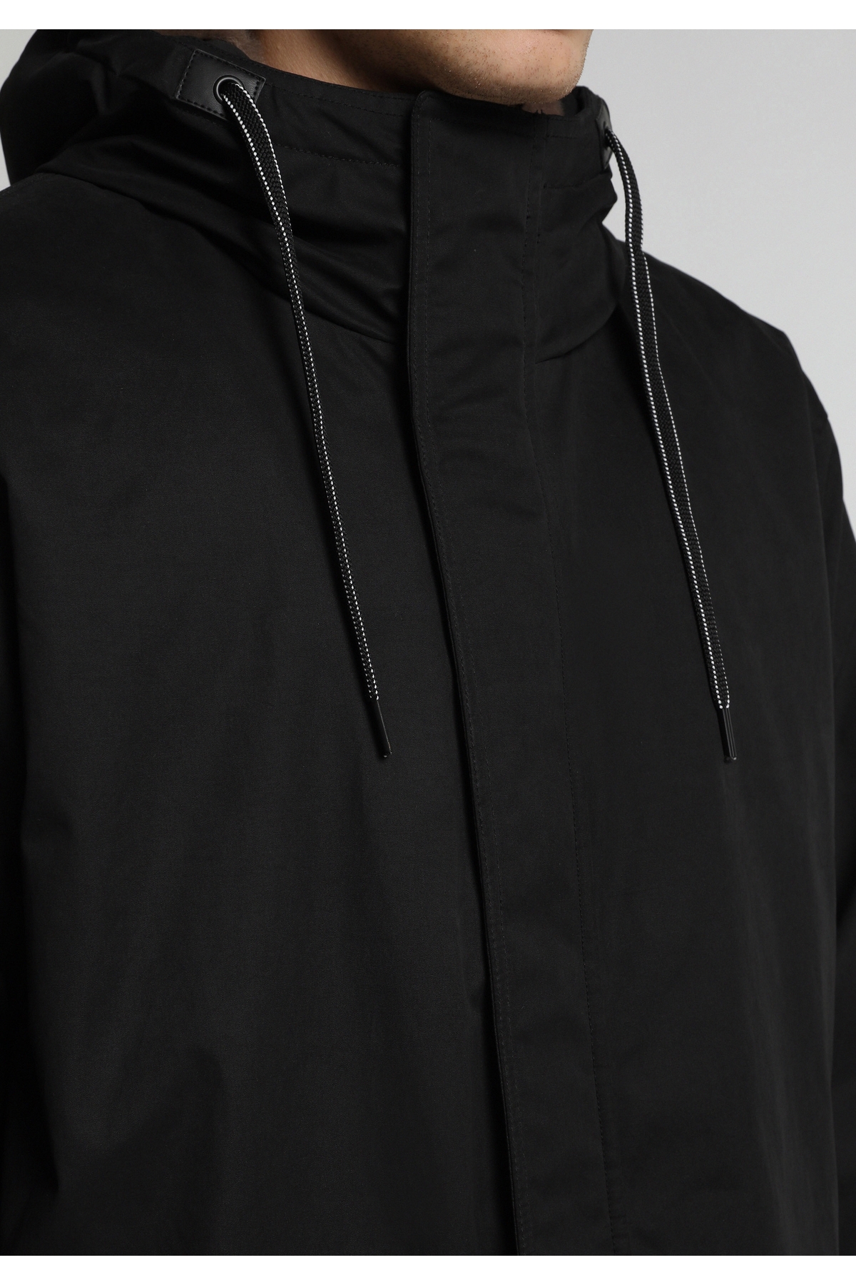 Regular Fit Kapüşonlu Fermuarlı Astarlı Erkek Siyah Kaban — مشکی CL1082062_Q1.V1 — تصویر 7 از 8