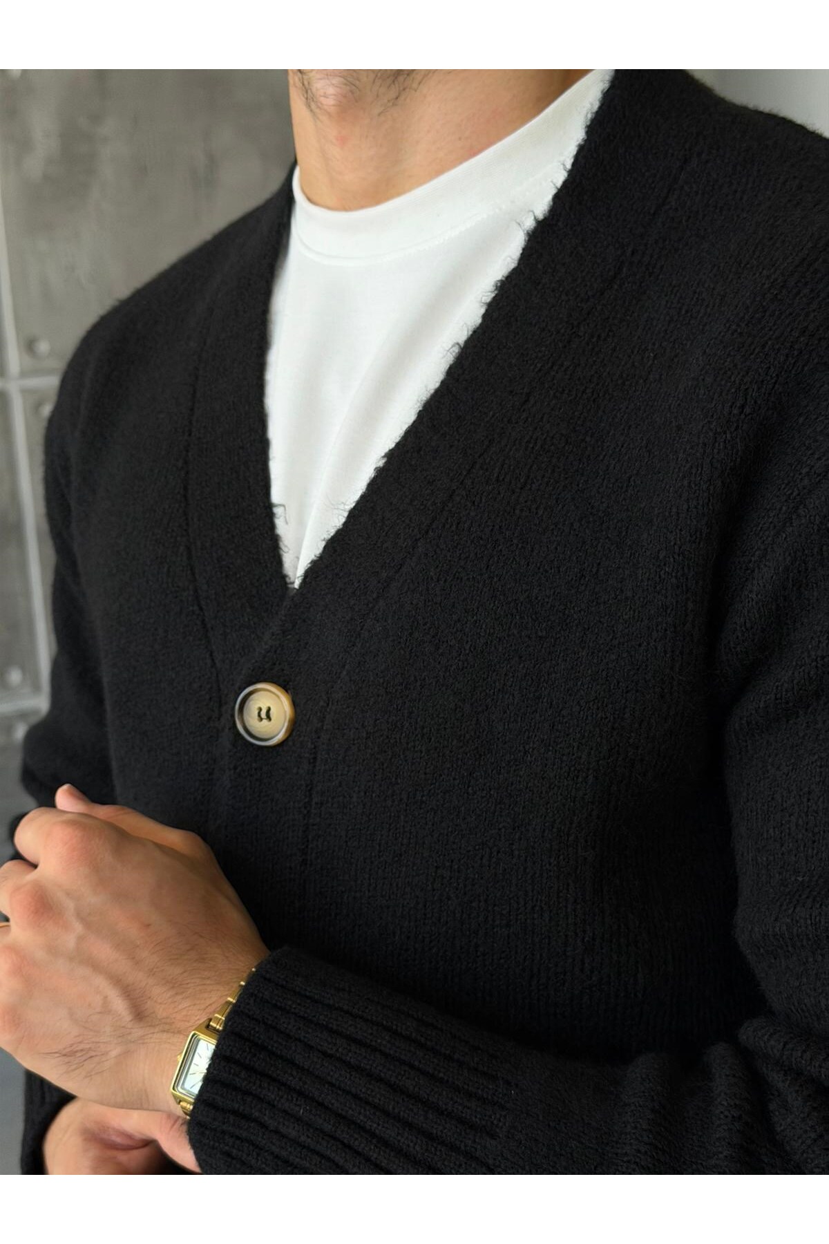 ژاکت کش باف پشمی دکمه دار بافتنی V-Neck M - BLACK — رنگارنگ 2606 — تصویر 4 از 6