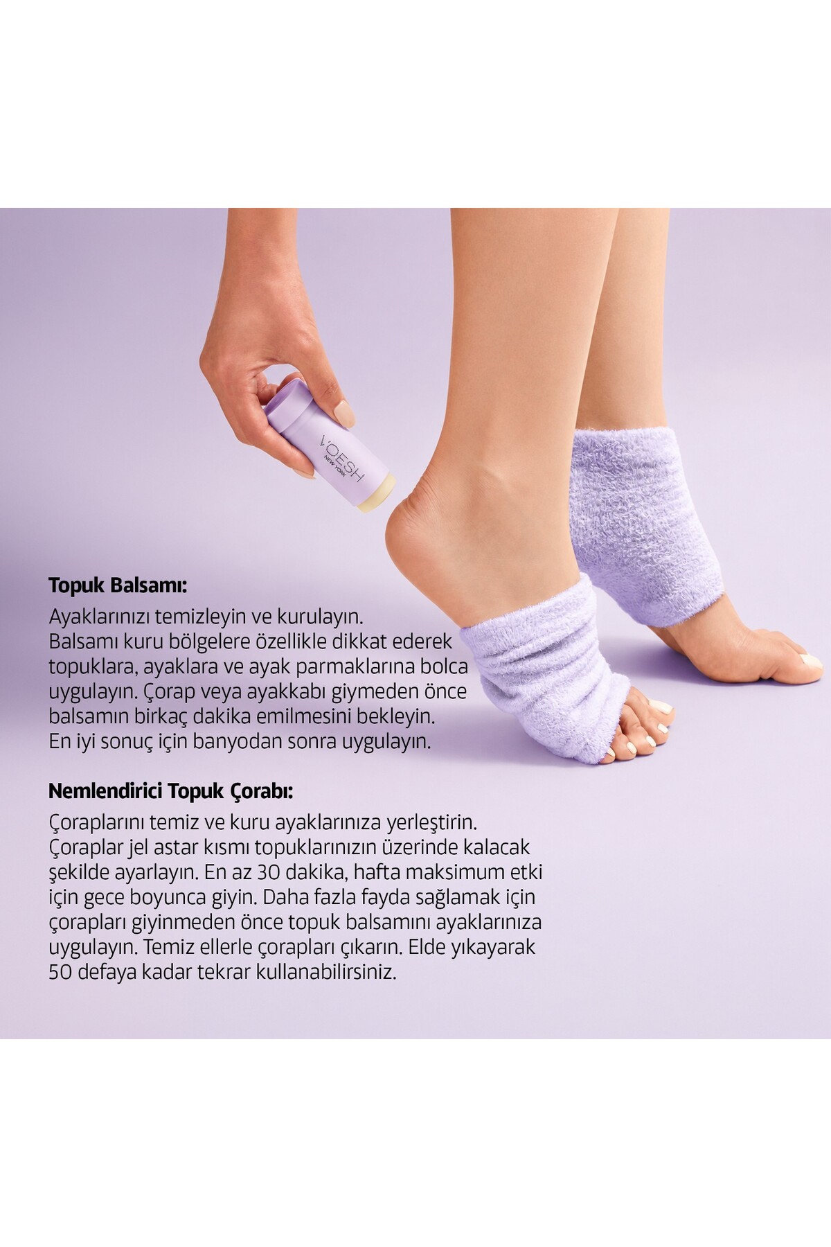 Topuk Onarıcı İkili Set (Nemlendirici Çorap + Topuk Onarıcı Balm) - Lavanta — 818463023906 — تصویر 3 از 7