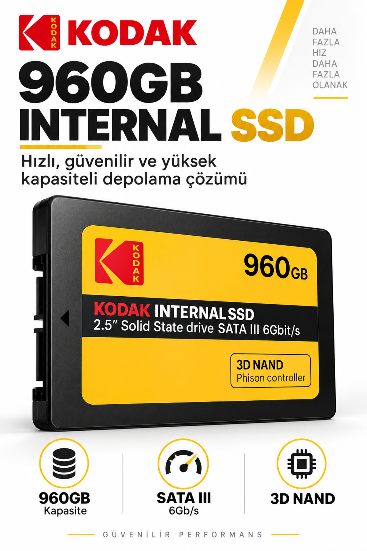 Kodak X150 960GB 2.5 İnç SATA III SSD 520 MB/s Okuma 500 MB/s