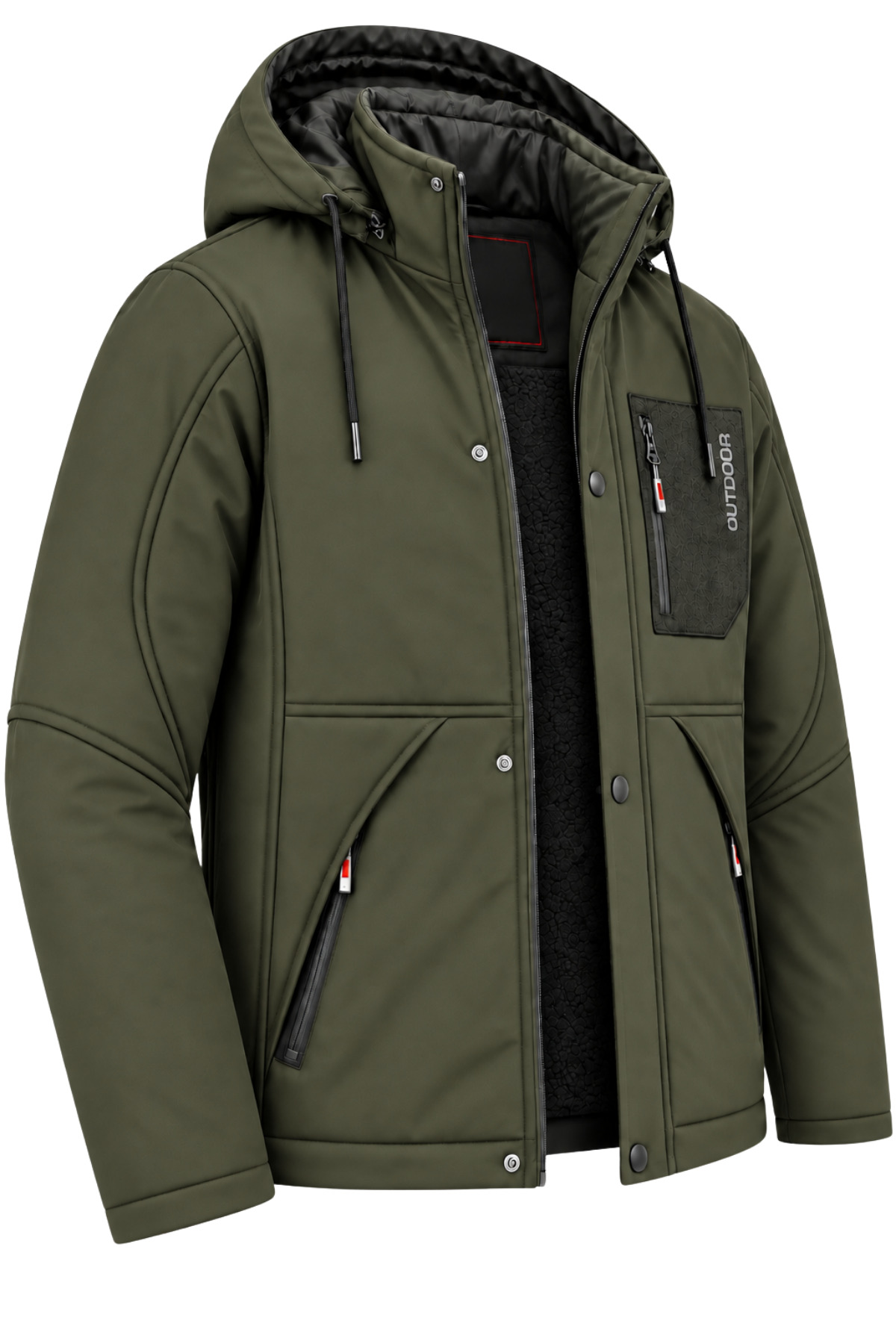 Erkek Yeşil Kapüşonlu Kışlık Softshell Suya Dayanıklı Fermuarlı Cepli Outdoor Mont — رنگارنگ ARS5632 — تصویر 2 از 5