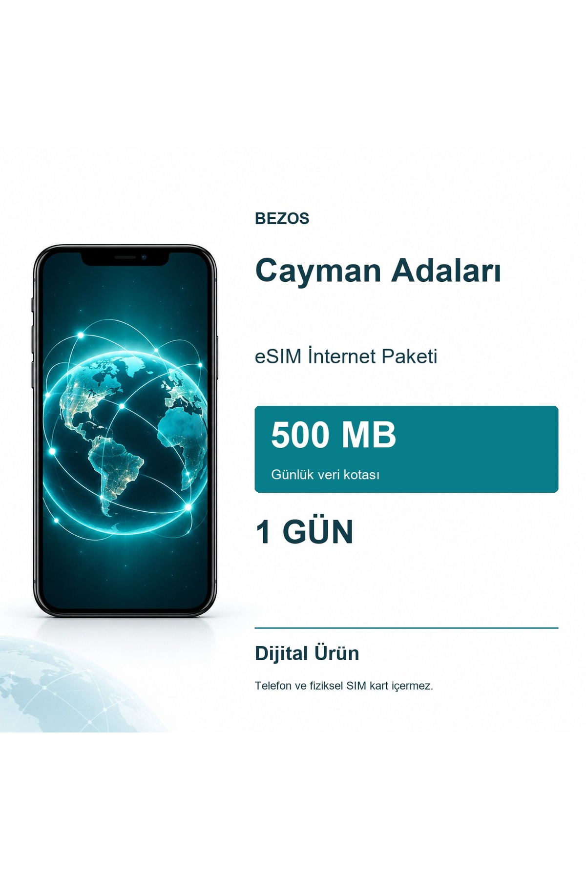 Bezos Cayman Adaları eSIM İnternet Paketi Günlük 500 MB 1 Gün