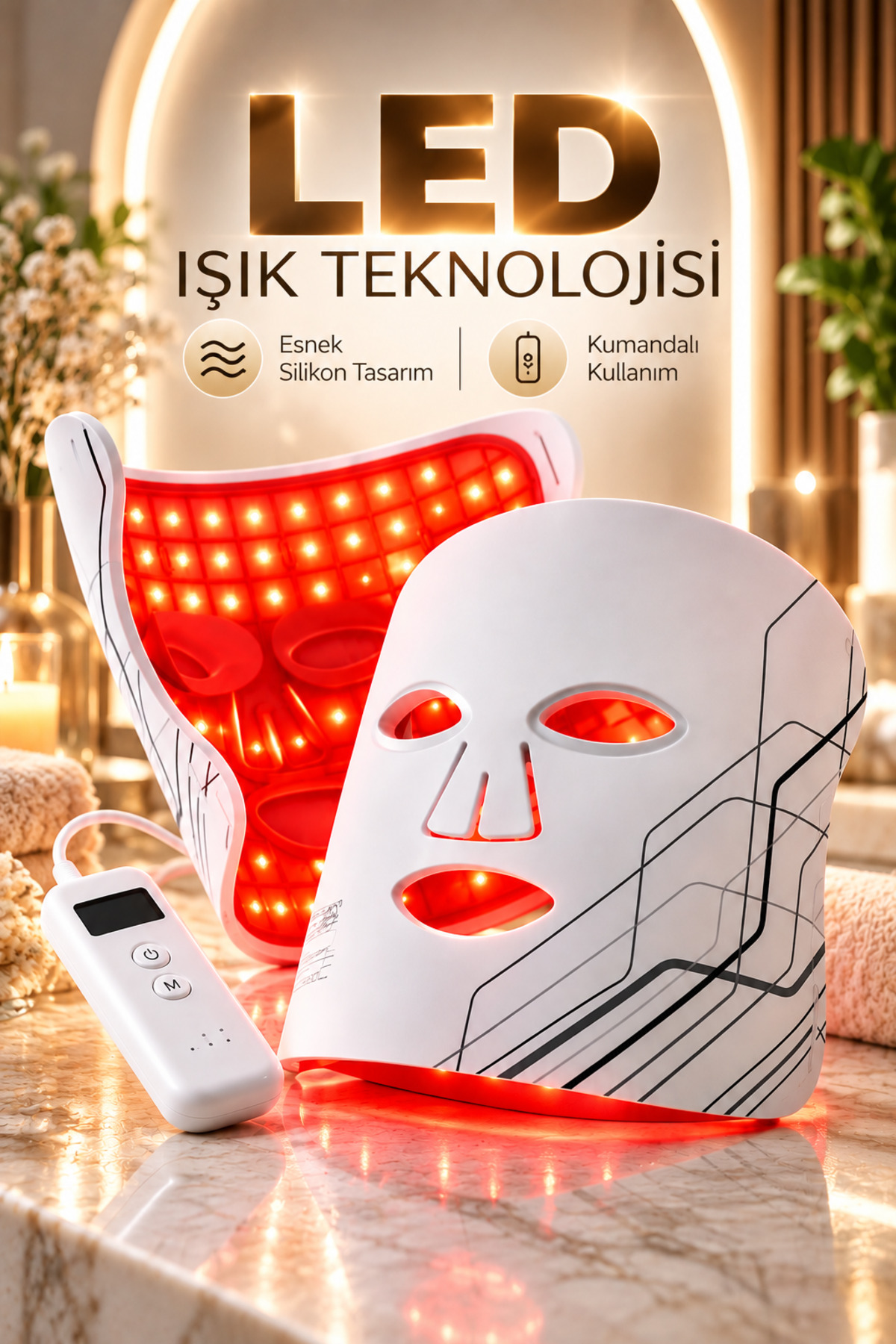 ماسک صورت 100 LED فوتون تراپی، ماسک سیلیکونی انعطاف‌پذیر با کنترل از راه دور برای مراقبت و احیای پوست — سفید yüzmaskessi37 — تصویر 2 از 6