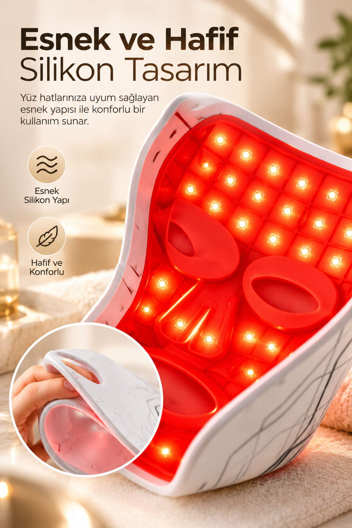 ماسک صورت نوردرمانی LED 72، 4 در 1، فناوری LED، 8 حالته، ماسک مراقبت از پوست سیلیکونی انعطاف‌پذیر با کنترل از راه دور — خاکستری yüzmaskessi37 — تصویر 3 از 6