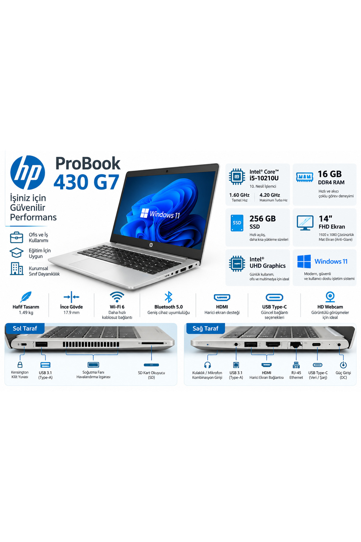 hp probook 430 g7 intel i5 10210u 16 ram 256 ssd w11 13 3 notebook outlet