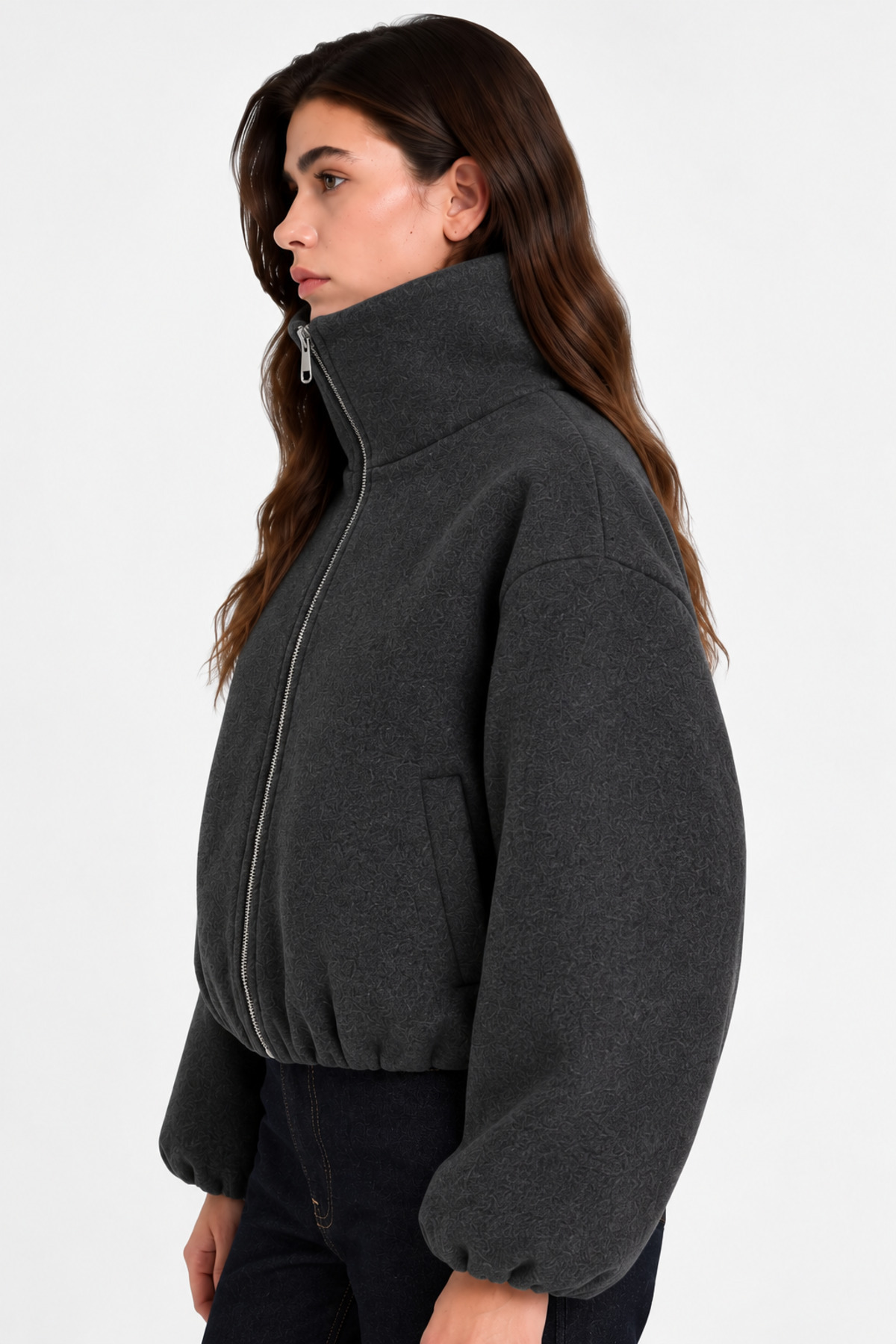 Dik Yakalı Sıcak Tutan Regular Fit Kaşe Kaban — خاکستری bomber2 — تصویر 2 از 4