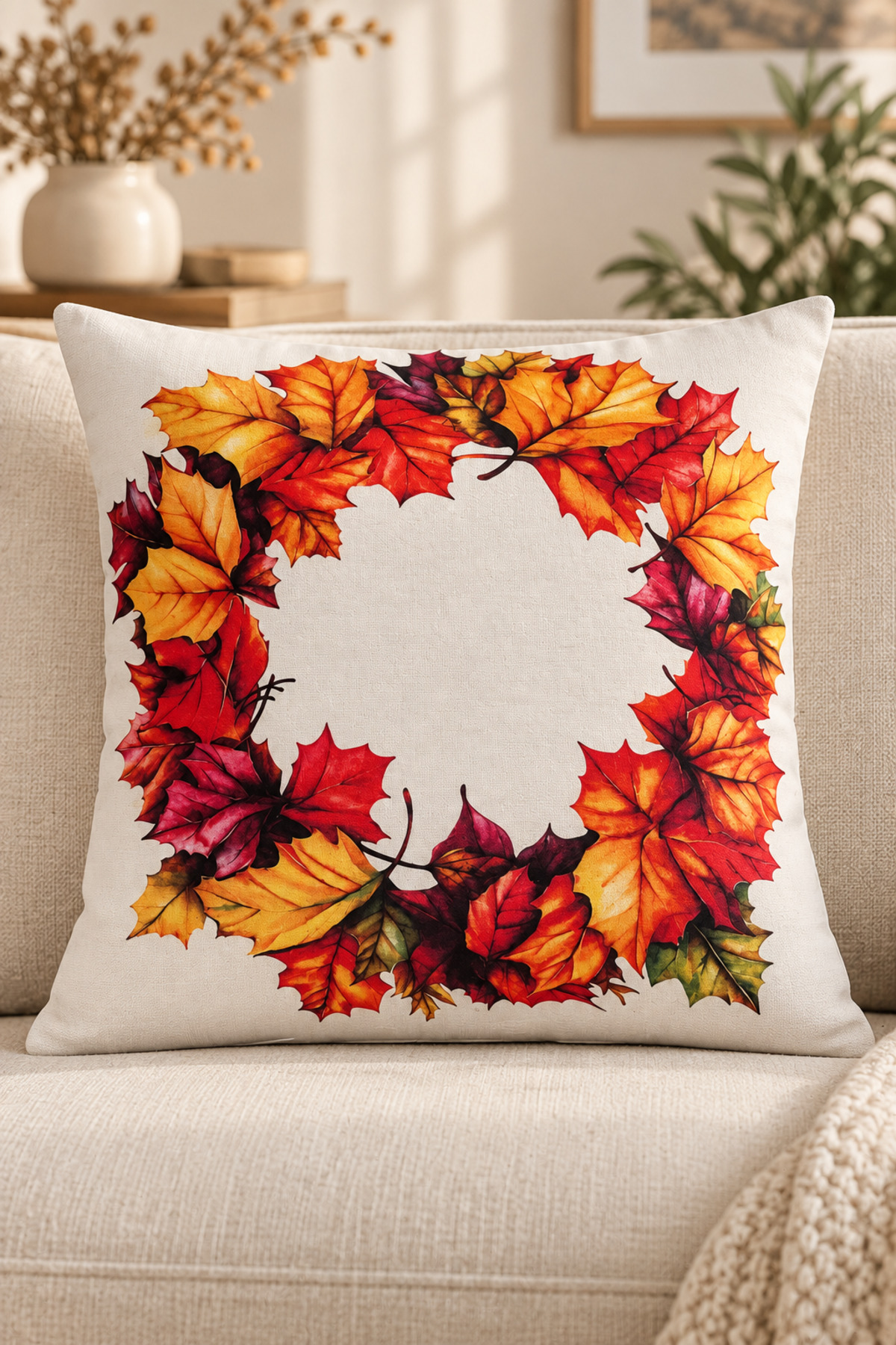 Dijital Baskılı Dekoratif Kırlent Kılıfı 43x43 cm – Modern Desenli Keten Dokulu
