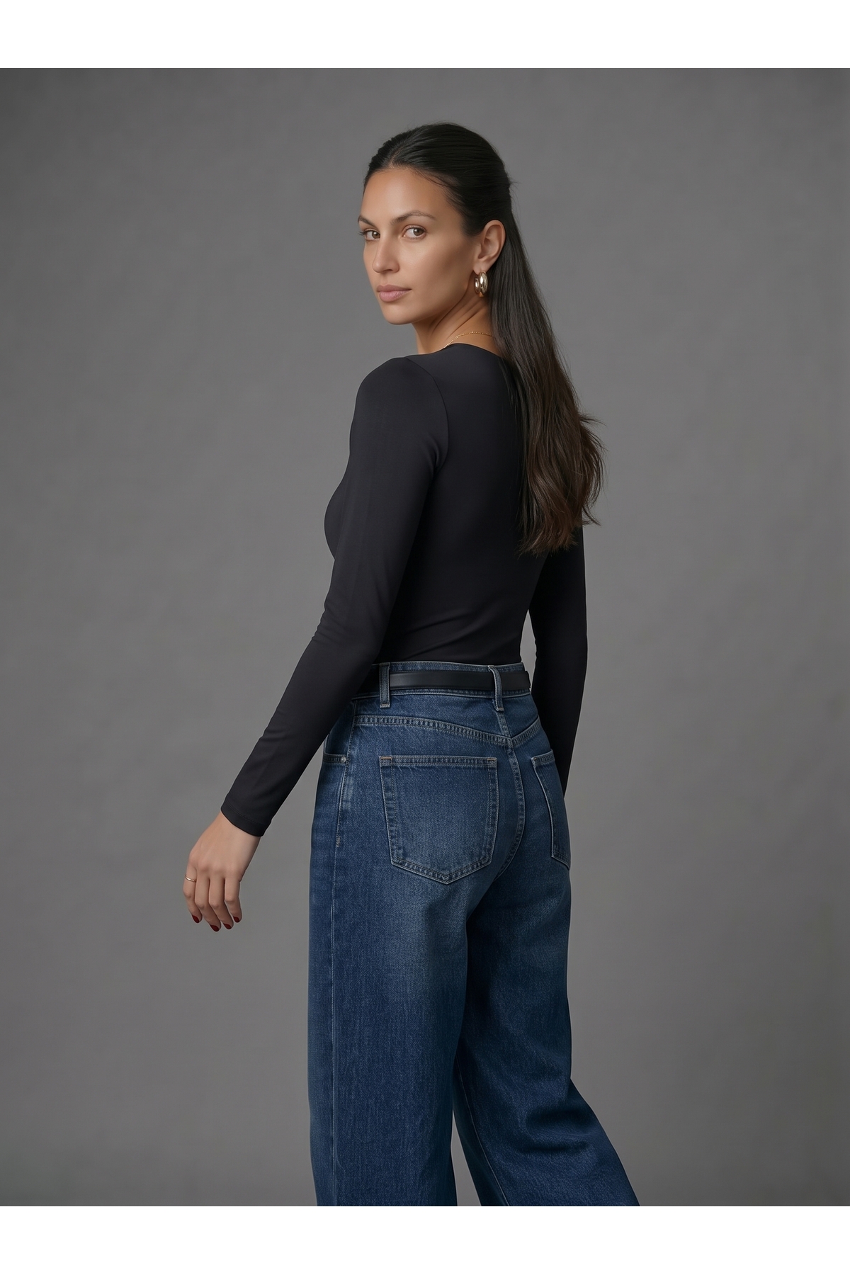 Kadın Uzun Kollu Bisiklet Yaka Çıtçıtlı Slim Fit Esnek Bodysuit - Siyah 3