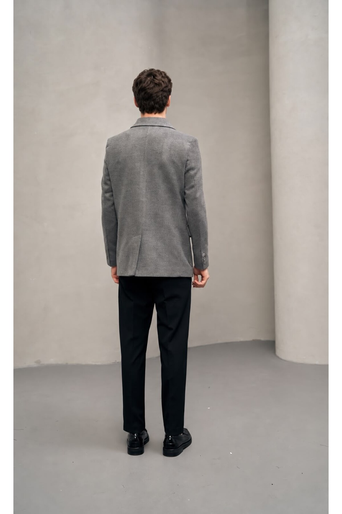 Erkek Gri Kruvaze Çift Düğmeli Blazer Kaban — خاکستری 1410 — تصویر 5 از 6