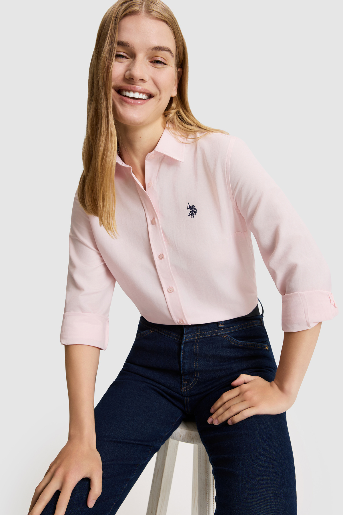 U.S. Polo Assn. Women's Light Pink Long Sleeve Basic Shirt 50324791-Vr078