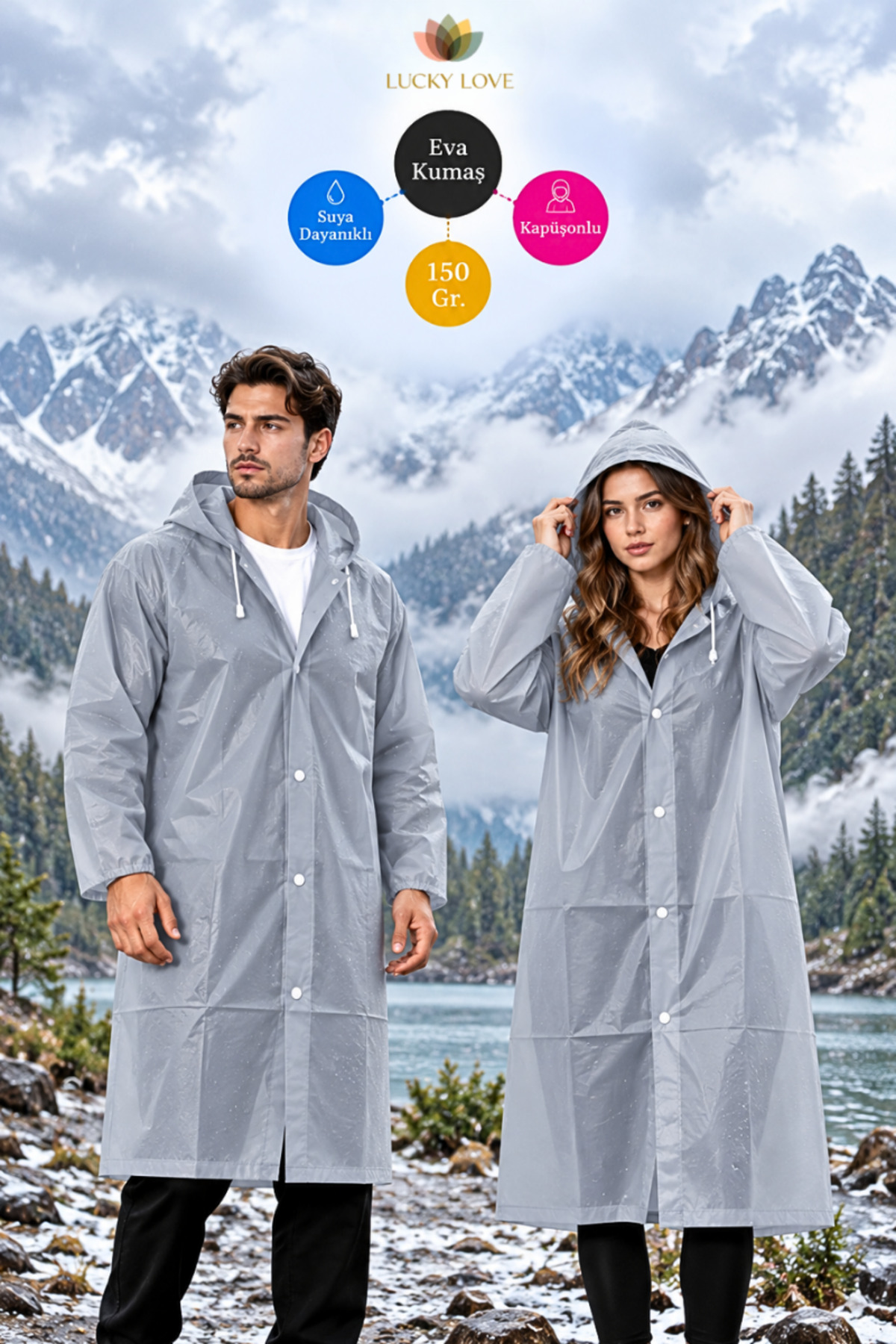 Unisex Gri Eva Kumaş Su Rüzgar Geçirmez Yetişkin Yağmurluk İlkbahar Sonbahar — خاکستری L-Love-300