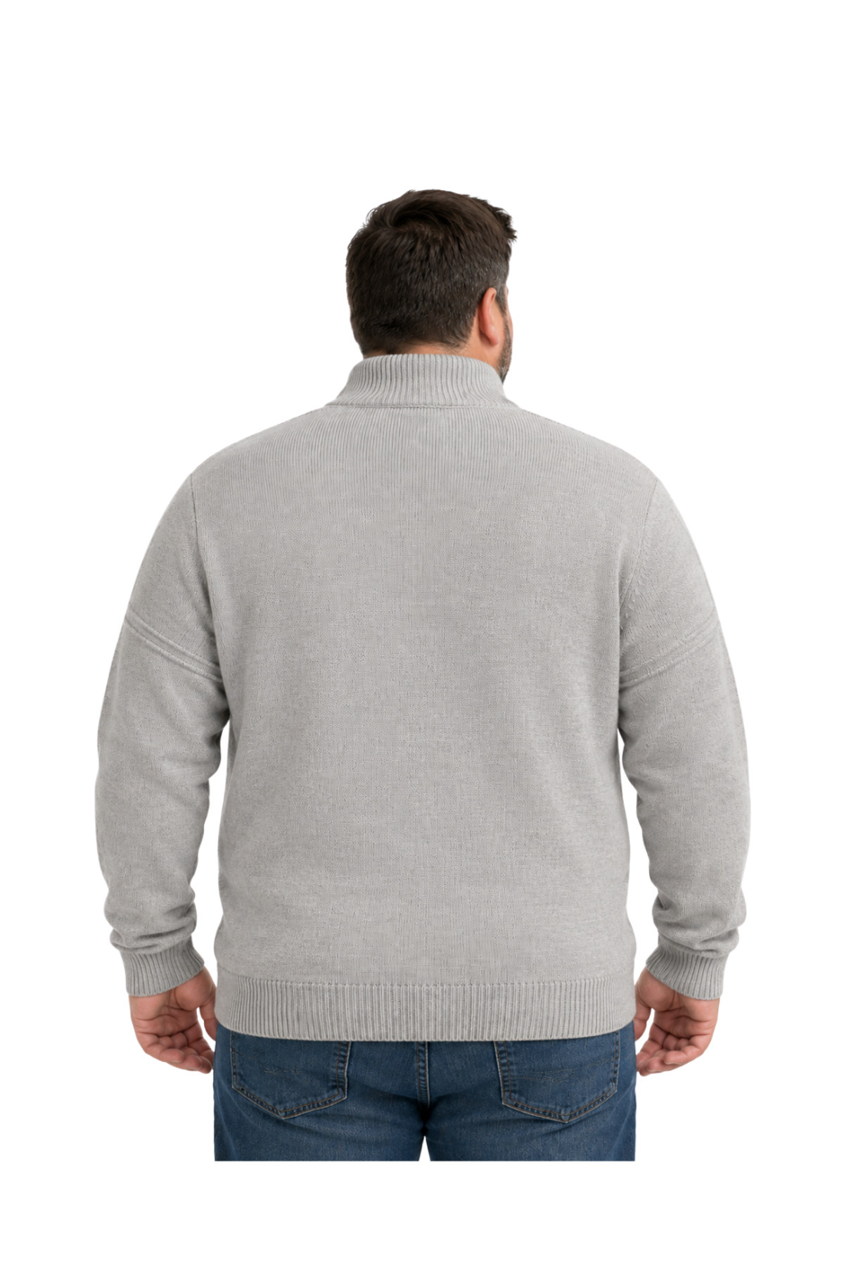 ژاکت بافتنی یقه بلند مردانه سایز بزرگ بژ، سایز 3XL-4XL-5XL-6XL — بژ BM-490 — تصویر 3 از 6