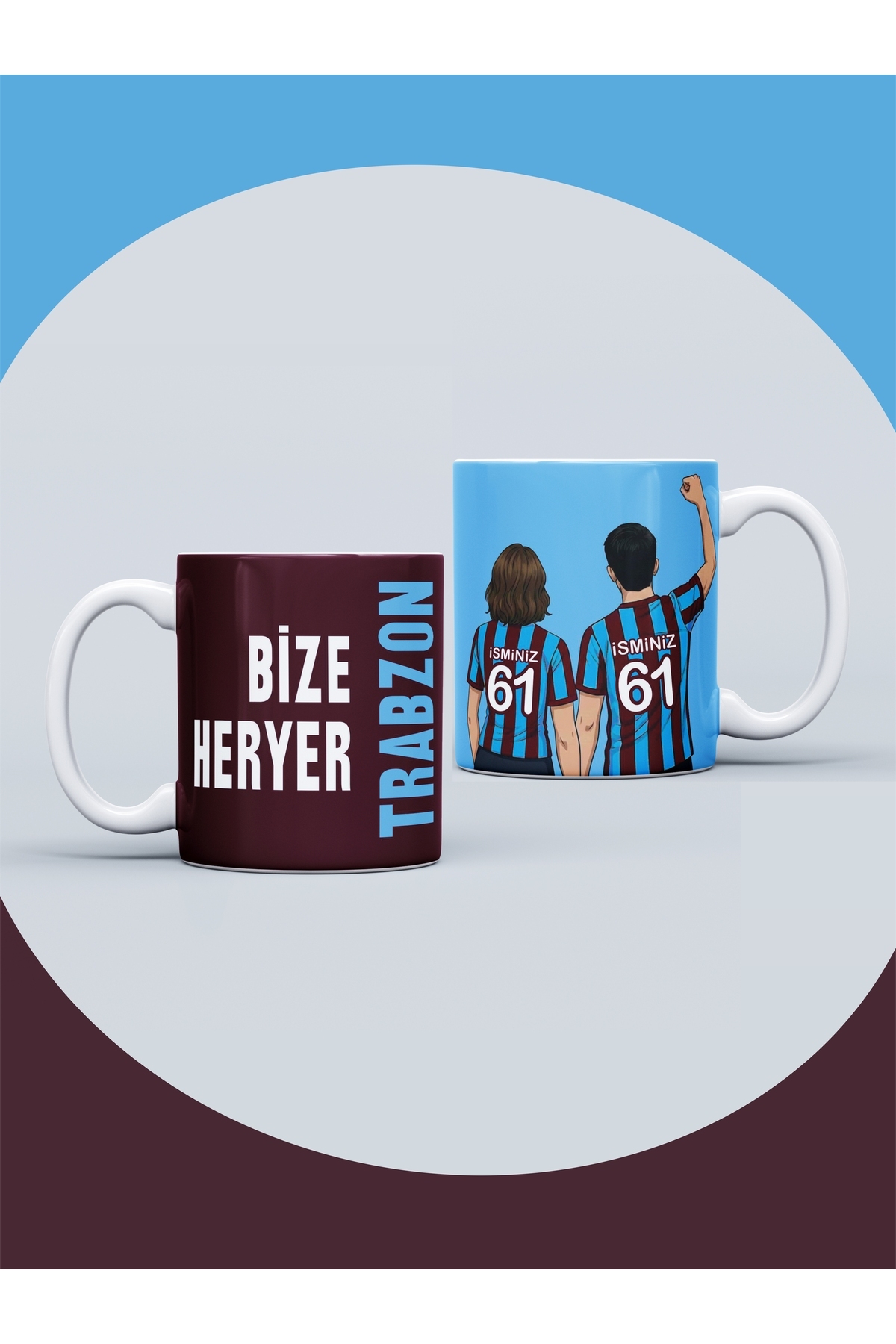 Bize Her Yer Trabzon Seramik Kupa Kişiye Özel İsimli ve Numaralı Taraftar Baskılı Hediye Kupa Bardak