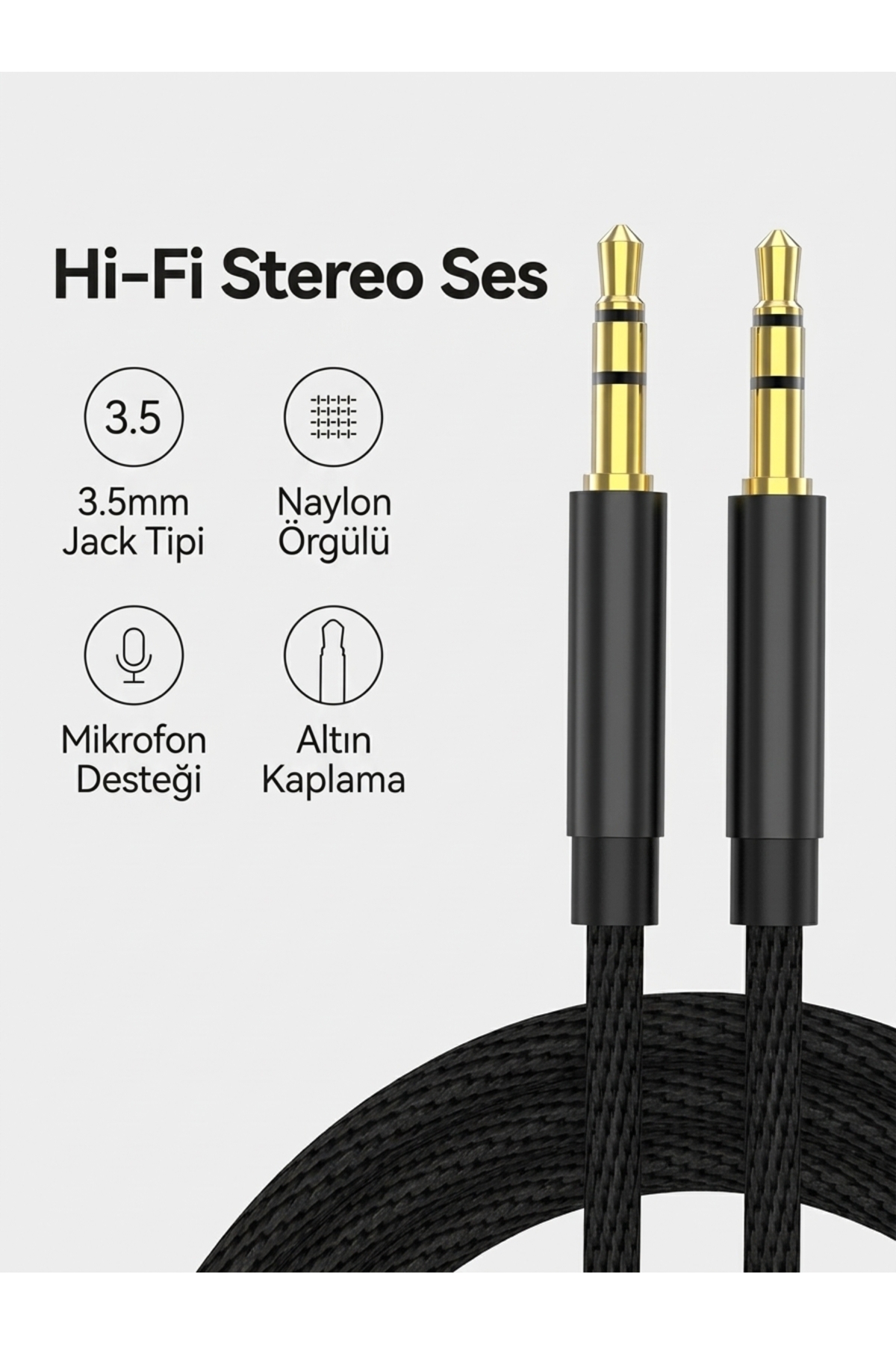 Radyo/Hoparlör/Kulaklık/Cep Telefonu/Tablet/Müzik Seti/Pc/Laptop/Notebook Uyumlu 3.5mm Jack To 3.5mm Jack Aux Kablo Örgü Dayanıklı Hifi 1 Metre Ses Kablosu