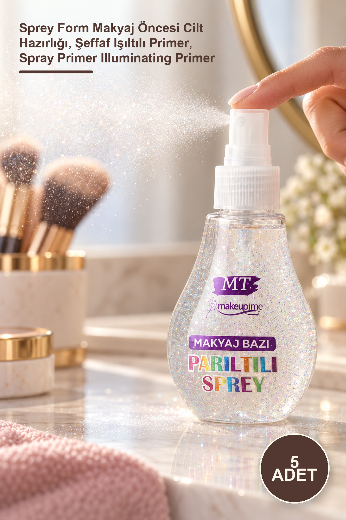 5 Adet Parıltılı Sprey Makyaj Bazı – Sprey Form Makyaj Öncesi Cilt Hazırlığı, Şeffaf Işıltılı Primer, Spray Primer Illuminating Primer — بی‌رنگ 24242453564-5ADT