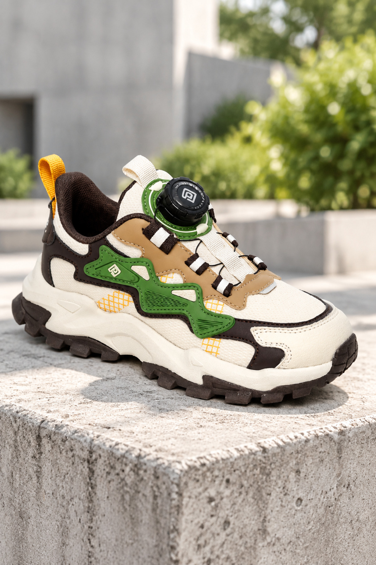 ByCukurovaFrango PP-1611 2364 Patik Unisex Çocuk Krem Haki Akıllı Bağcıklı Günlük Spor Ayakkabı