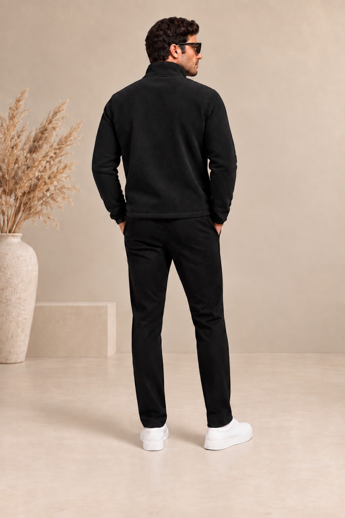 کاپشن پشمی مردانه مشکی زیپ‌دار، یقه ایستاده، فرم معمولی، کاپشن زمستانی غیررسمی — مشکی E0500 — تصویر 6 از 6