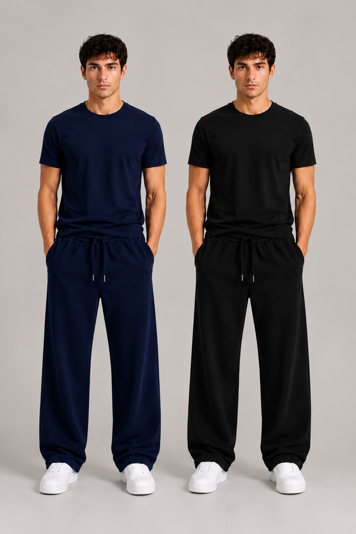 JARVİN 2^Li Erkek Oversize Eşofman Altı (Siyah-Lacivert) Rahat Kalıp Günlük Şıklık ve Konfor Bir Arada Lounge Wear