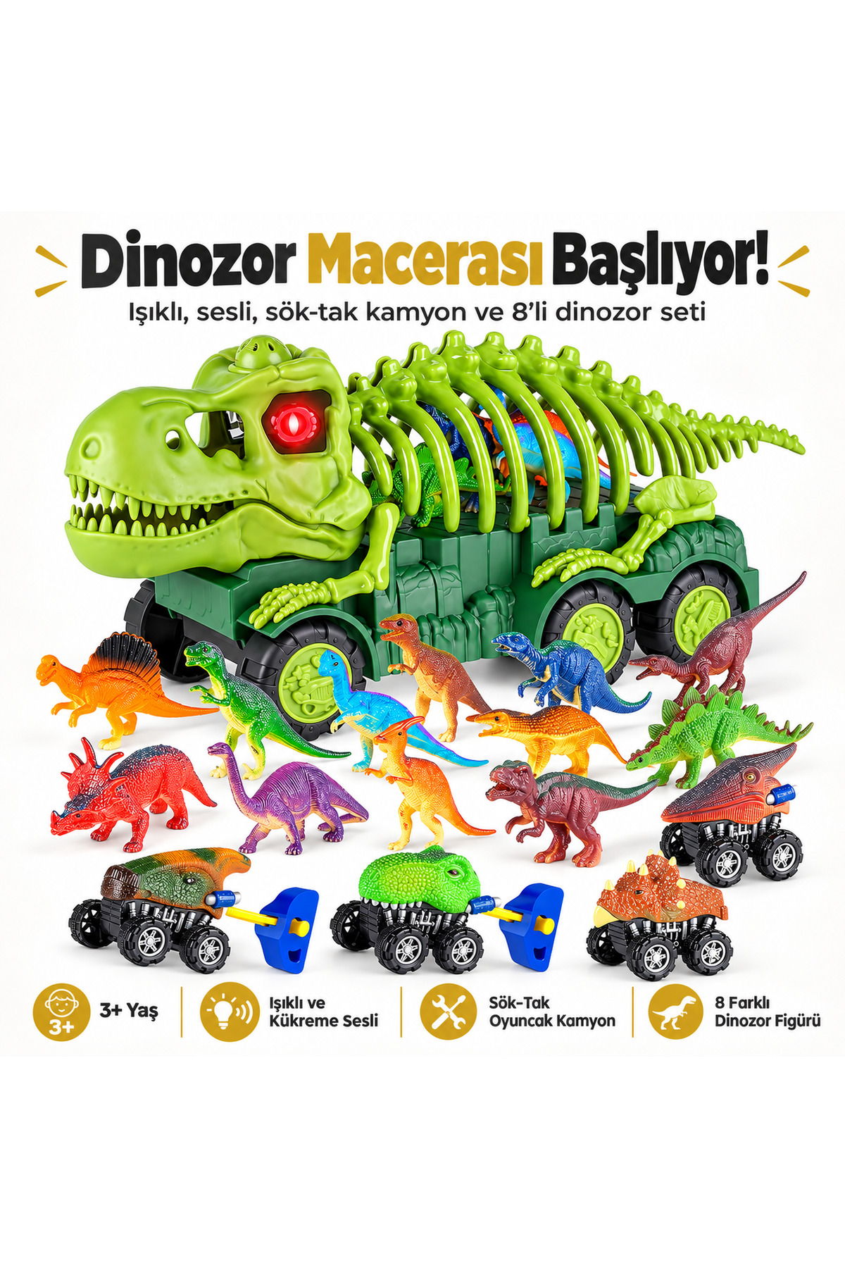 e-life shop Fosil Dinosaur Tracks Dinozor İskeleti Işıklı Kükreme