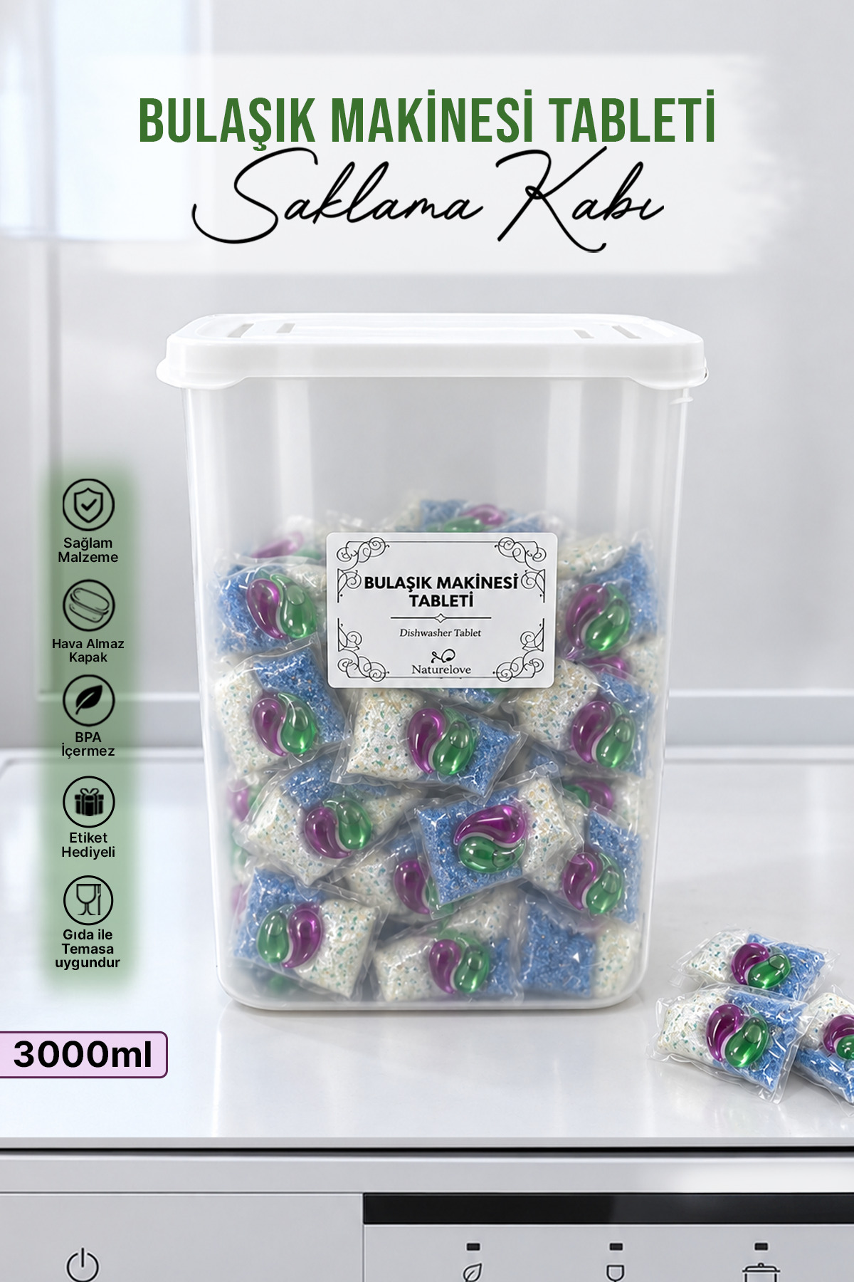 Karçiçeği Home Bulaşık Makinası Tablet Deterjanlık Vakum Kapak 2900ml