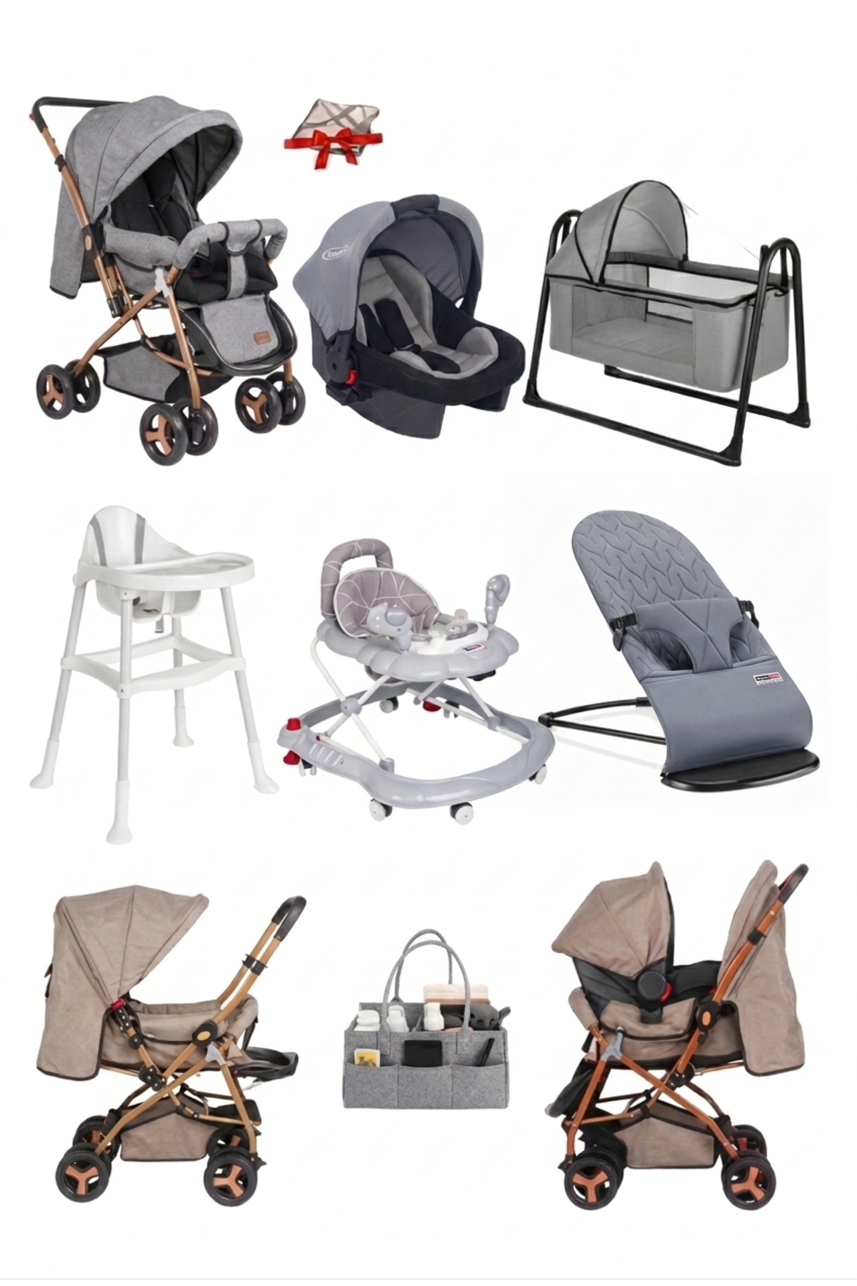 Calvin Baby 8 Parça Ekonomik Bebek Çeyiz Seti BebekArabası Puset AnaKucağı Beşik MamaSandalyesi Yürüteç Organize