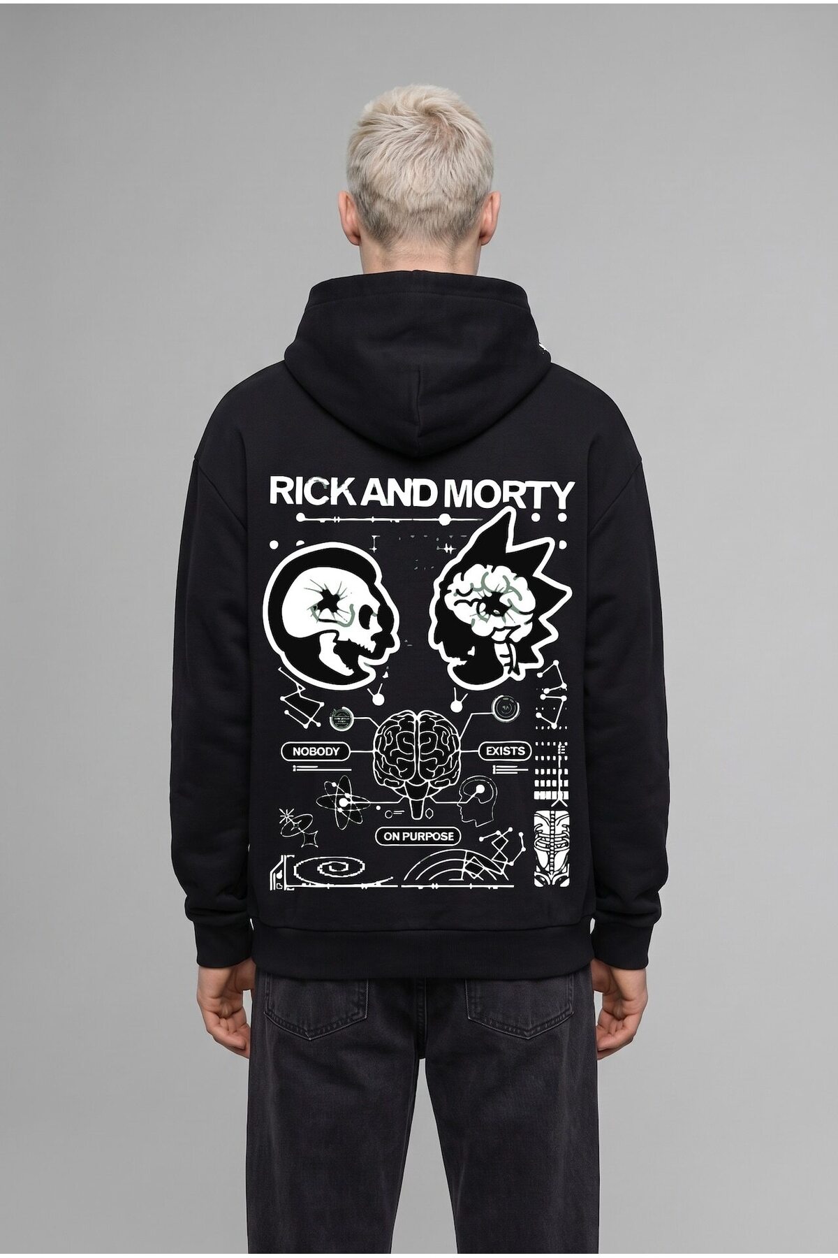 DeFacto Rick and Morty Boxy Fit Kapüşonlu Kanguru Cepli Baskılı Sweatshirt H2725AX26AU — مشکی