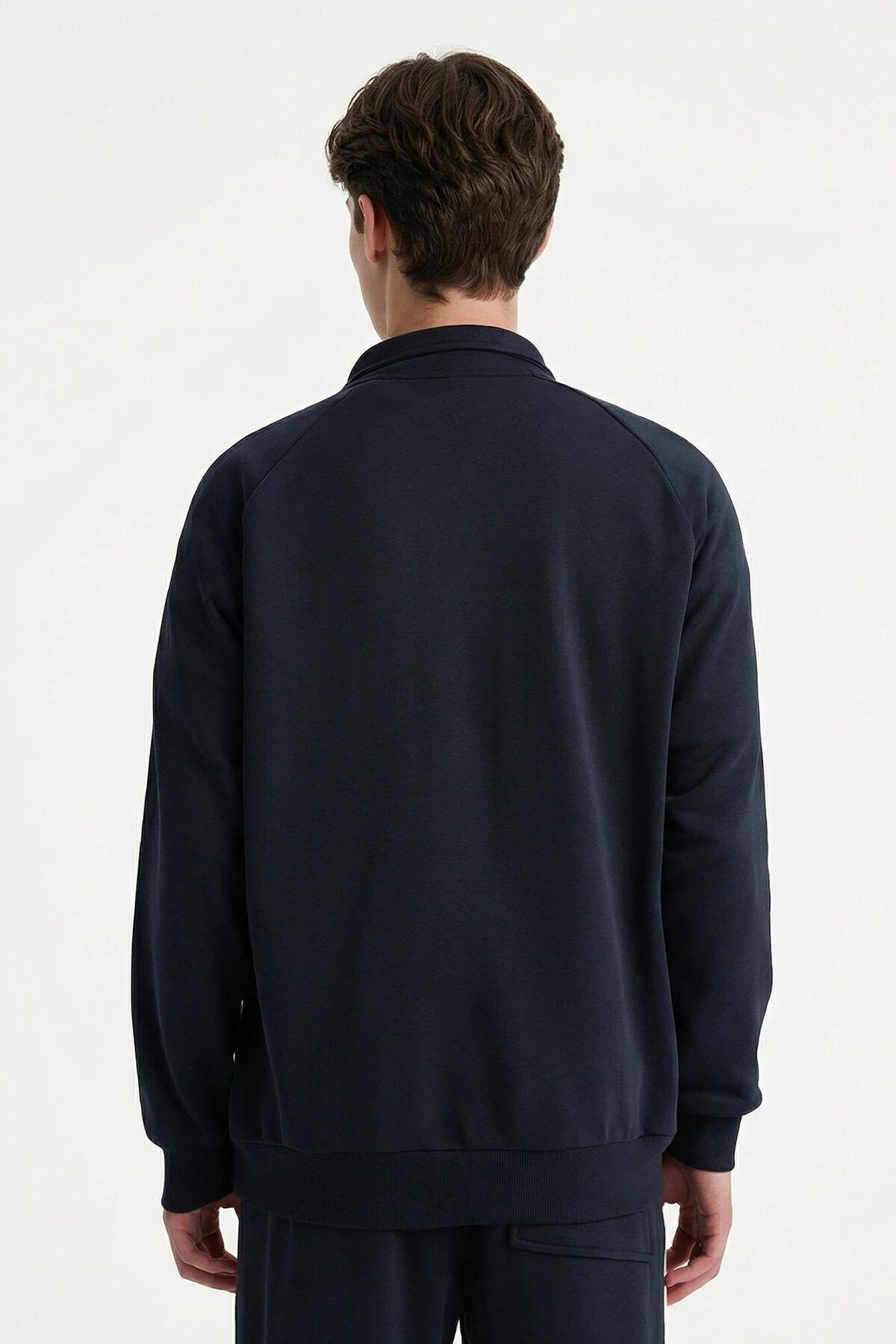 Pamuklu Boxy Fit Dik Yaka Slogan Baskılı Sweatshirt F8658AX26SP — سرمه‌ای — تصویر 5 از 7