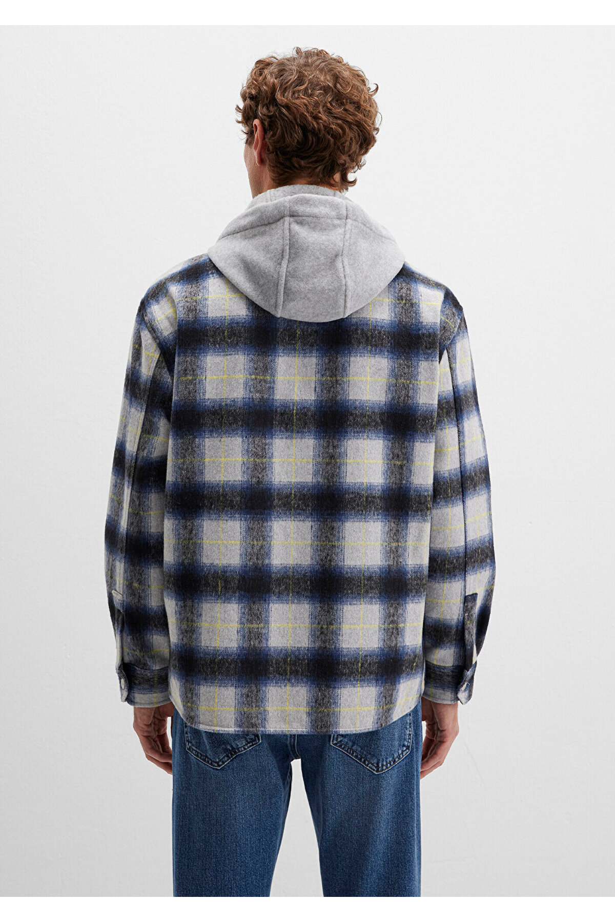 Wool Blend Plaid Shirt Loose Fit / Loose Relaxed Cut 0211786-91301 — خاکستری — تصویر 4 از 7
