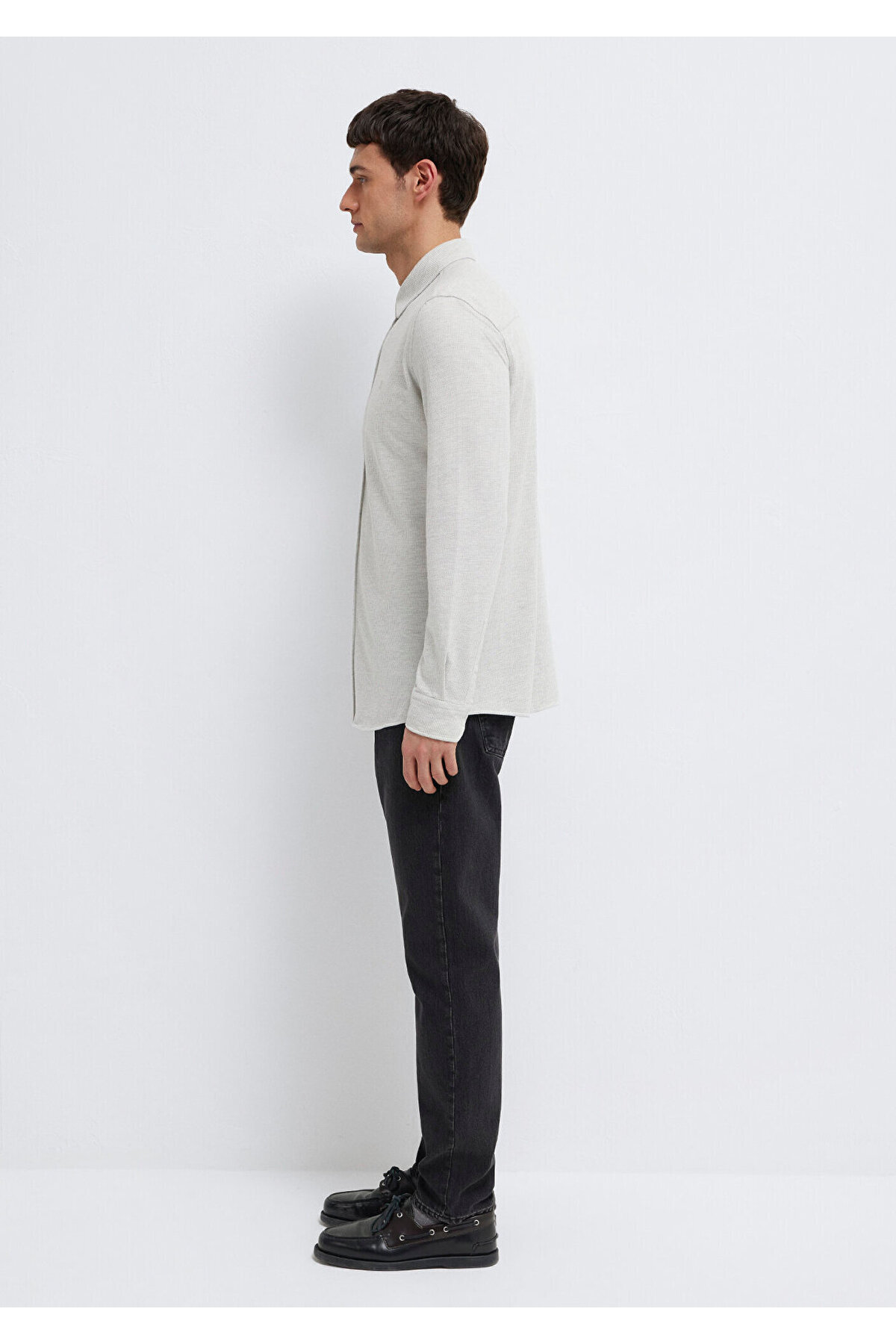 Gri Gömlek Slim Fit / Dar Kesim 0211856-82498 — خاکستری — تصویر 5 از 8