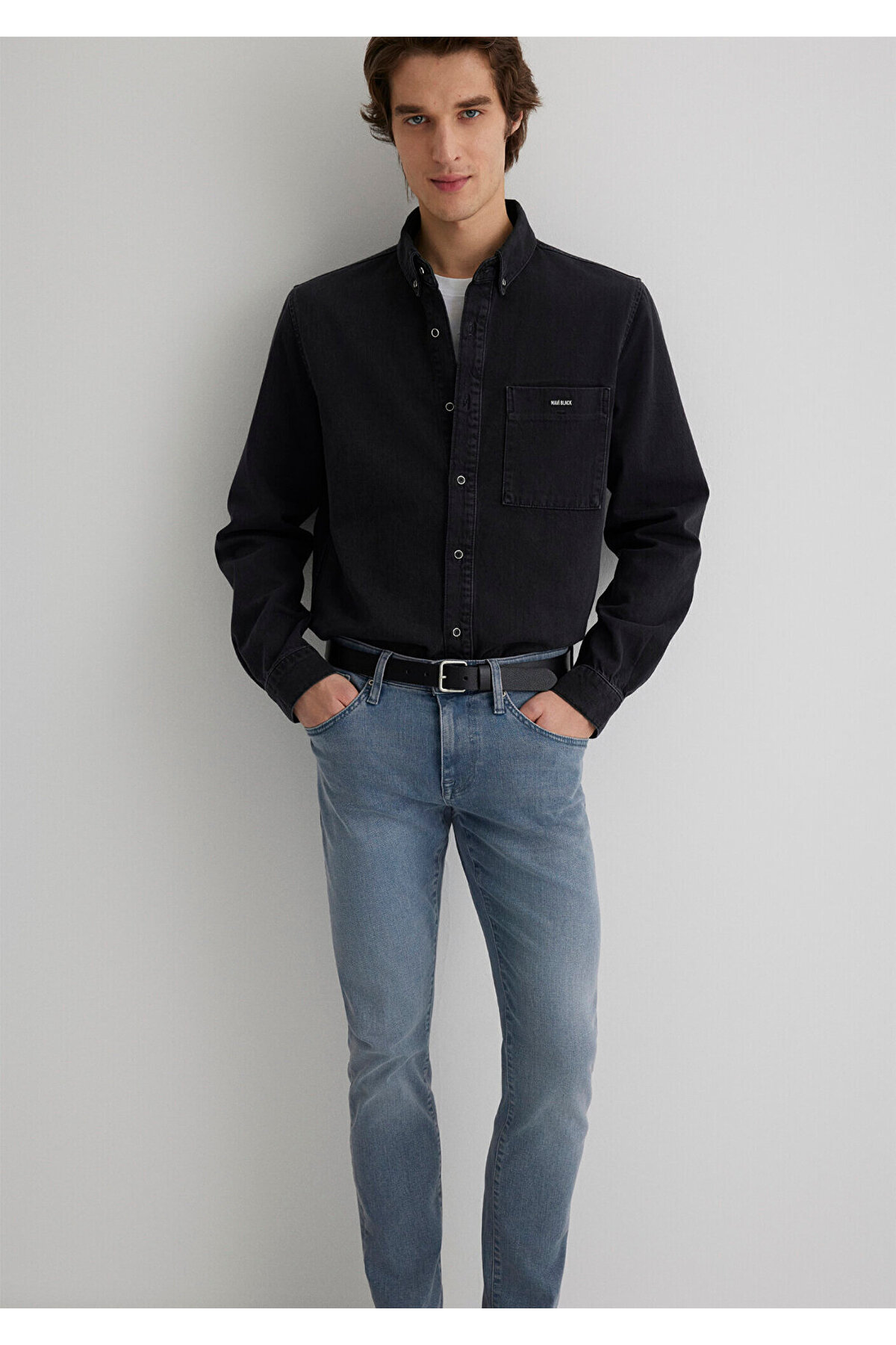 Jayden Black Koyu Gri Jean Gömlek Regular Fit / Normal Kesim 0211065-89297 — آبی — تصویر 2 از 8