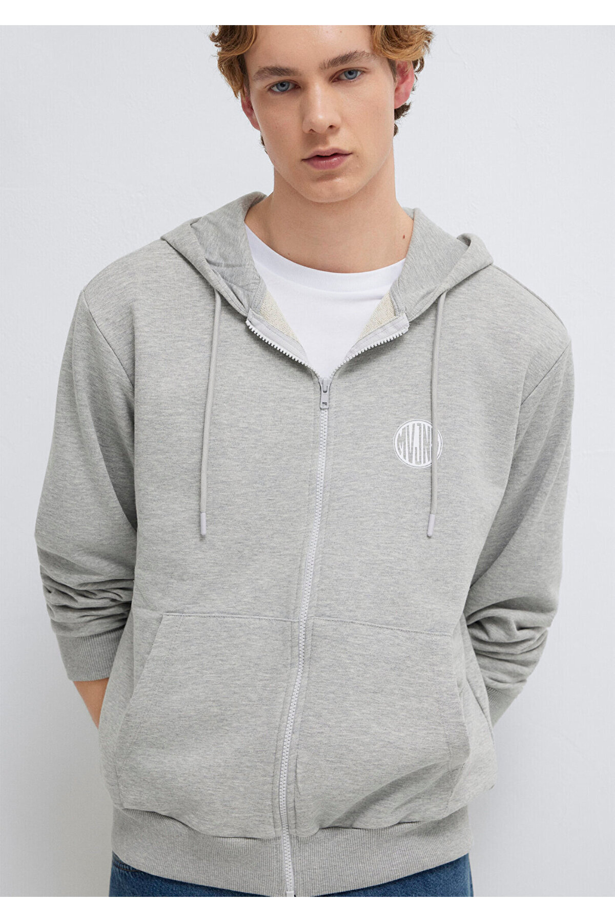 MVJNS Logo Baskılı Fermuarlı Kapüşonlu Gri Sweatshirt 0S10193-80196 — خاکستری — تصویر 2 از 8