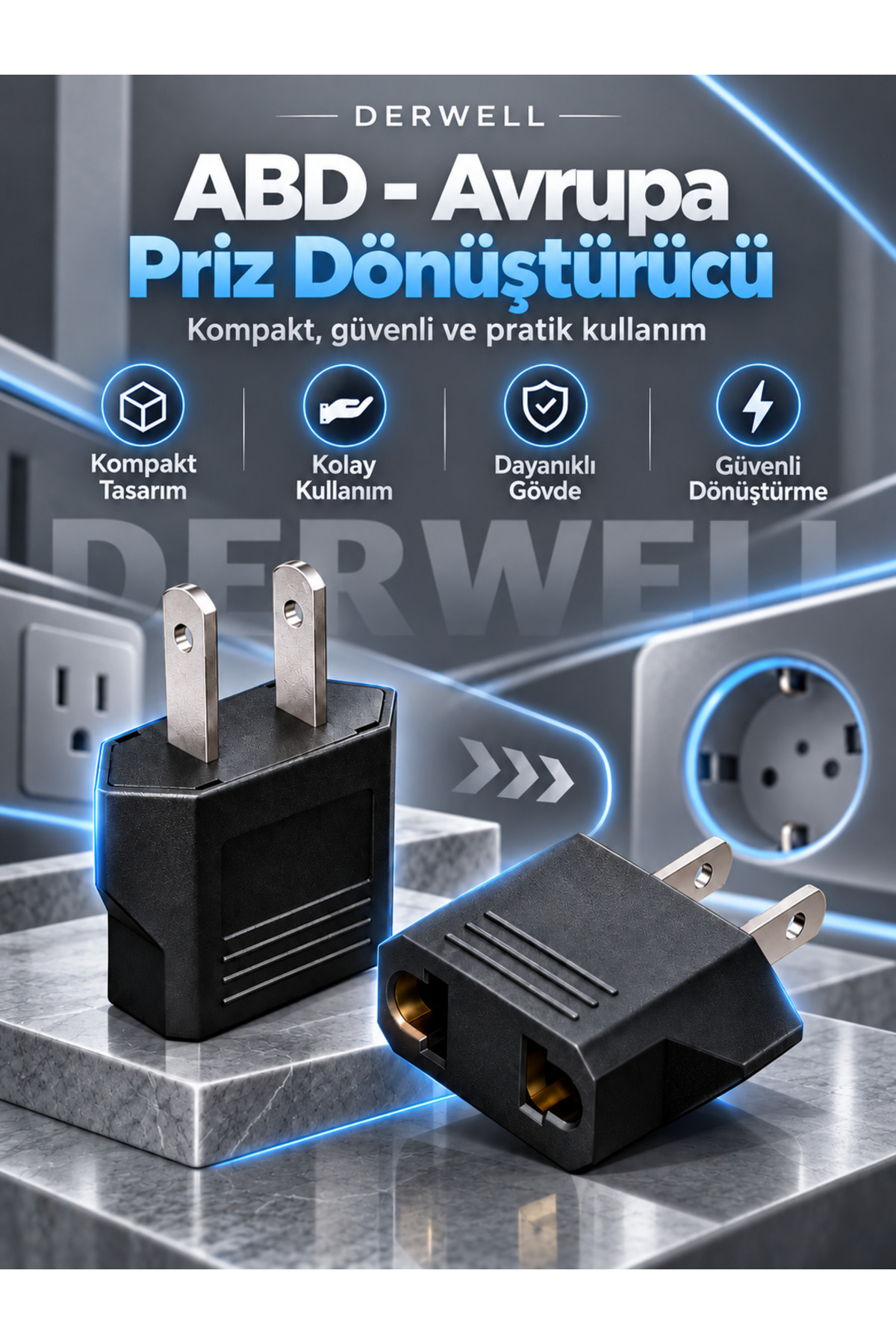 Avrupa Amerikan Düz Priz Dönüştürücü Türk Amerikan Fiş Adaptörü Fiş Çevirici Uç Abd Plug 2 Pinli