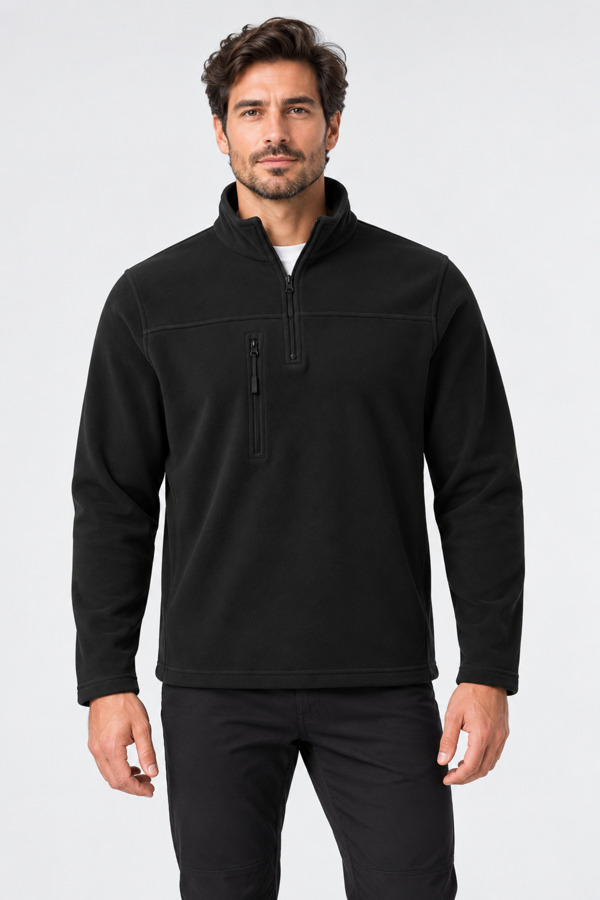 Unisex Polar Sweatshirt Yarım Fermuarlı Dik Yaka Fermuarlı Cepli Kışlık Polar — مشکی fsdoıuhfdoıfsdjıosdfjfds