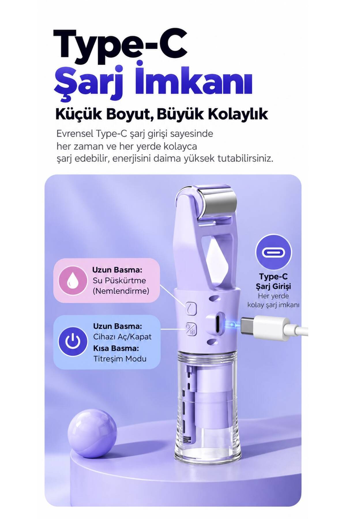 Nano Mist Nemlendirme ve Sıcak Metal Masaj Cihazı | 38–42°C Isı, Titreşimli Masaj, Type-C Şarj — مشکی DCİ-G4 — تصویر 3 از 8