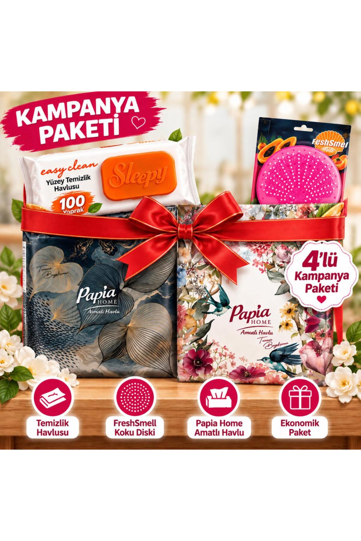 Papia home havlu 2ad ıslak havlu ve koku giderici 4 lü set