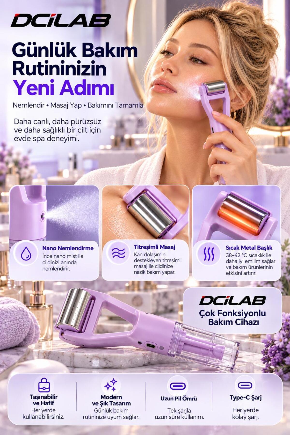 Nano Mist Nemlendirme ve Sıcak Metal Masaj Cihazı | 38–42°C Isı, Titreşimli Masaj, Type-C Şarj — مشکی DCİ-G4 — تصویر 5 از 8